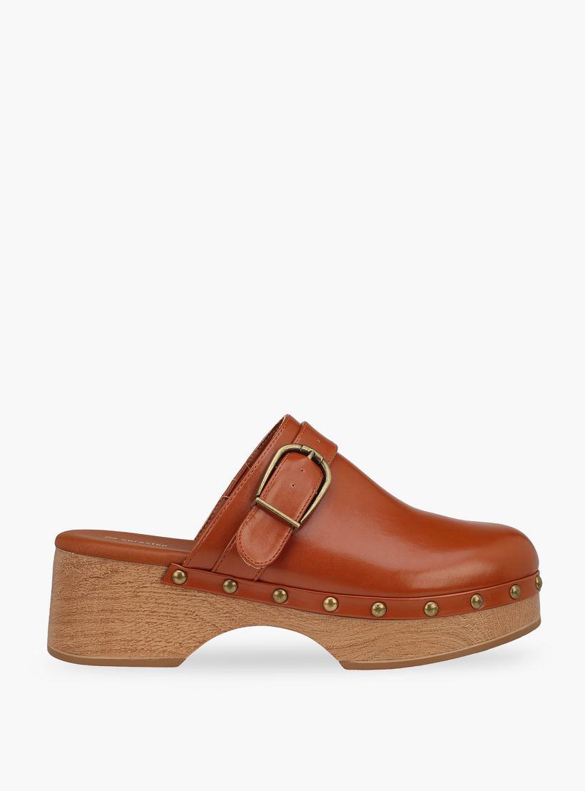 Surestep Women Buckle Detail Lightweight Block Heel Mules with Rivet Detailing-women-shoes-sandals-heeled-image-3