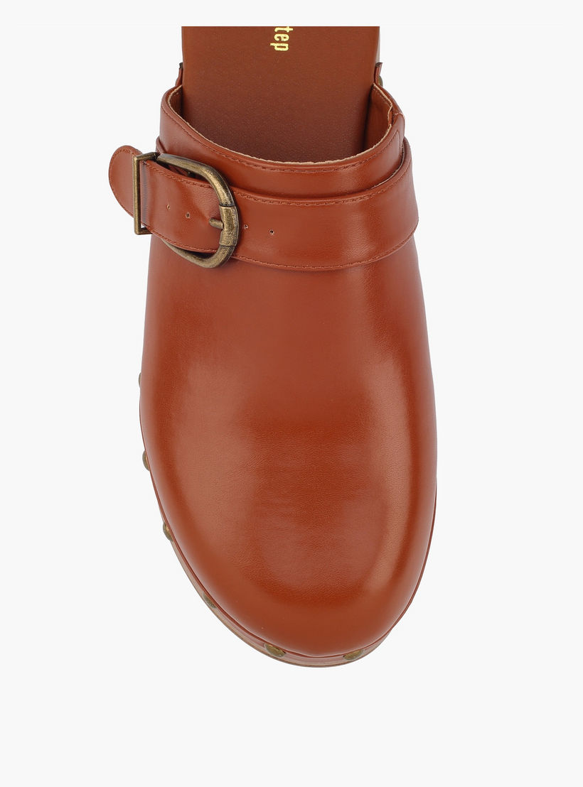 Surestep Women Buckle Detail Lightweight Block Heel Mules with Rivet Detailing-women-shoes-sandals-heeled-image-4