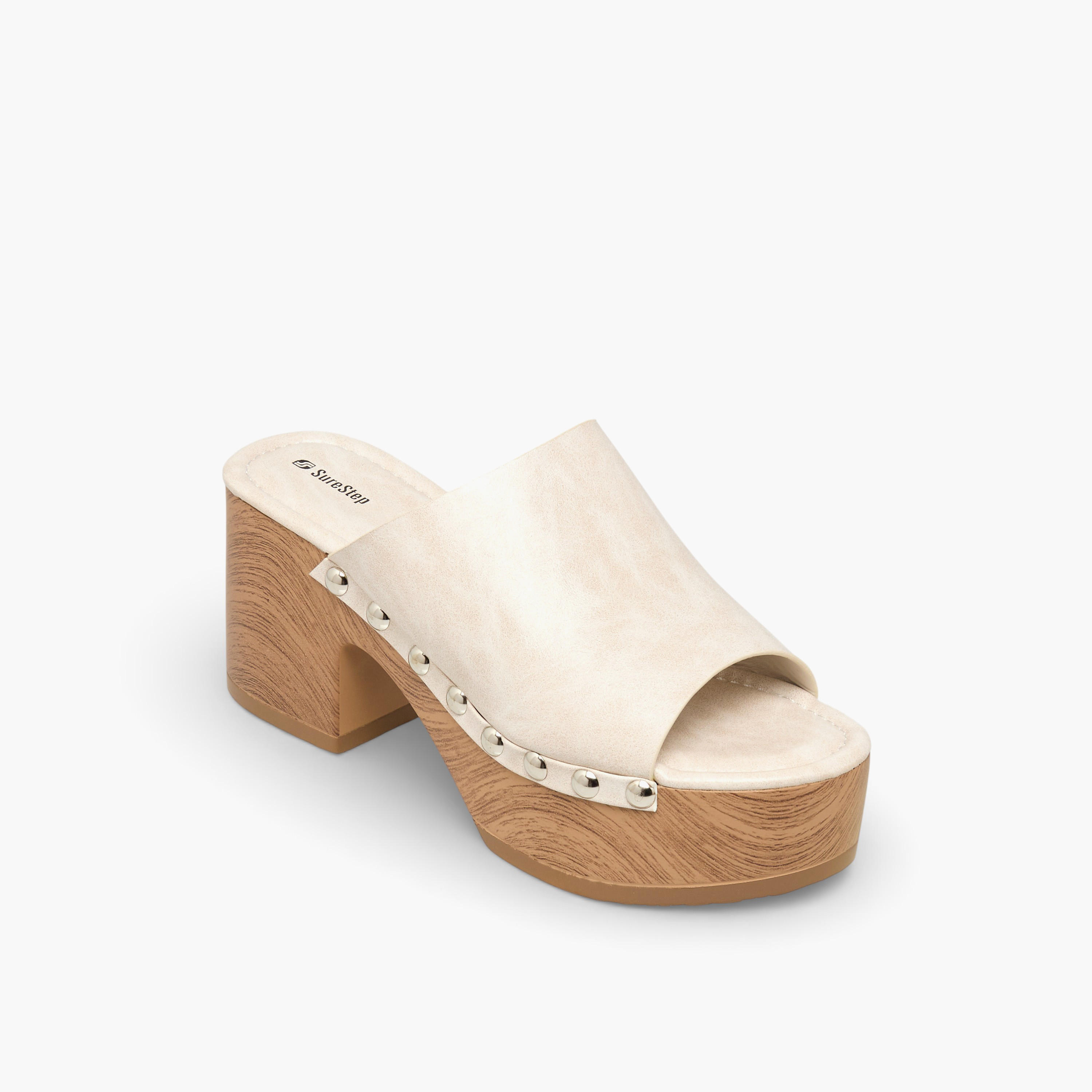 Surestep Women Lightweight Stud Embellished Platform Heel Sandals with Rivet Detailing-women-shoes-sandals-heeled-image-2