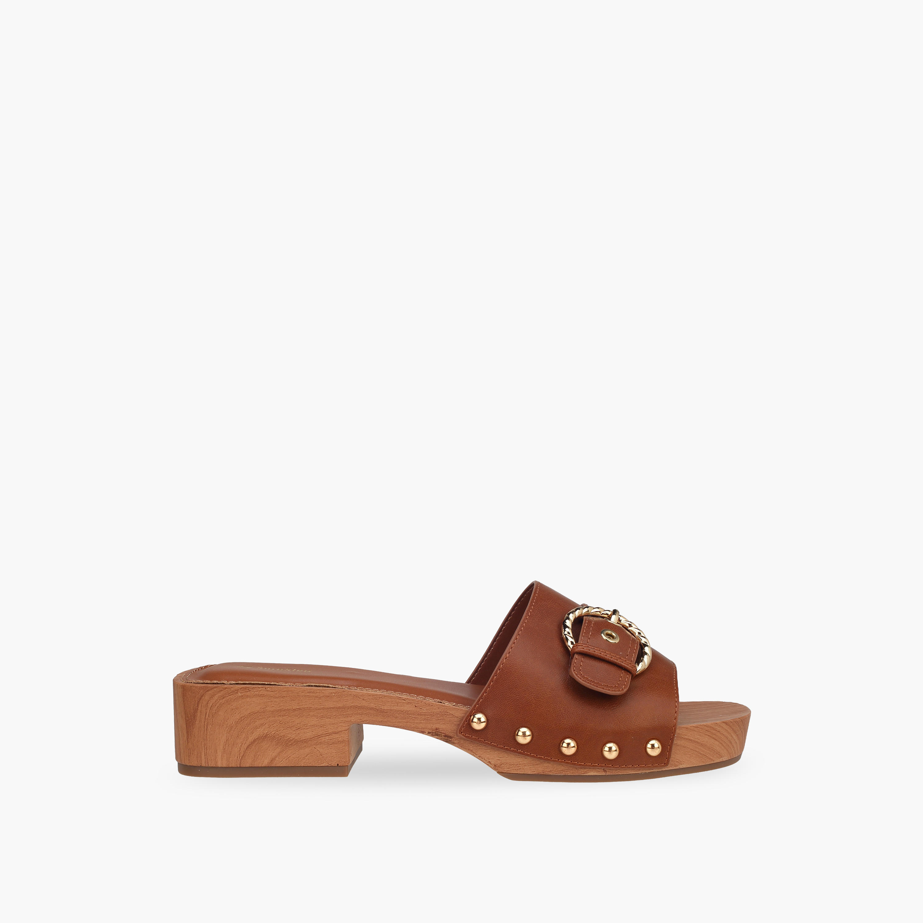 Surestep Women Lightweight Buckle Accent Block Heel Sandals with Studded Trim-women-shoes-sandals-heeled-image-3