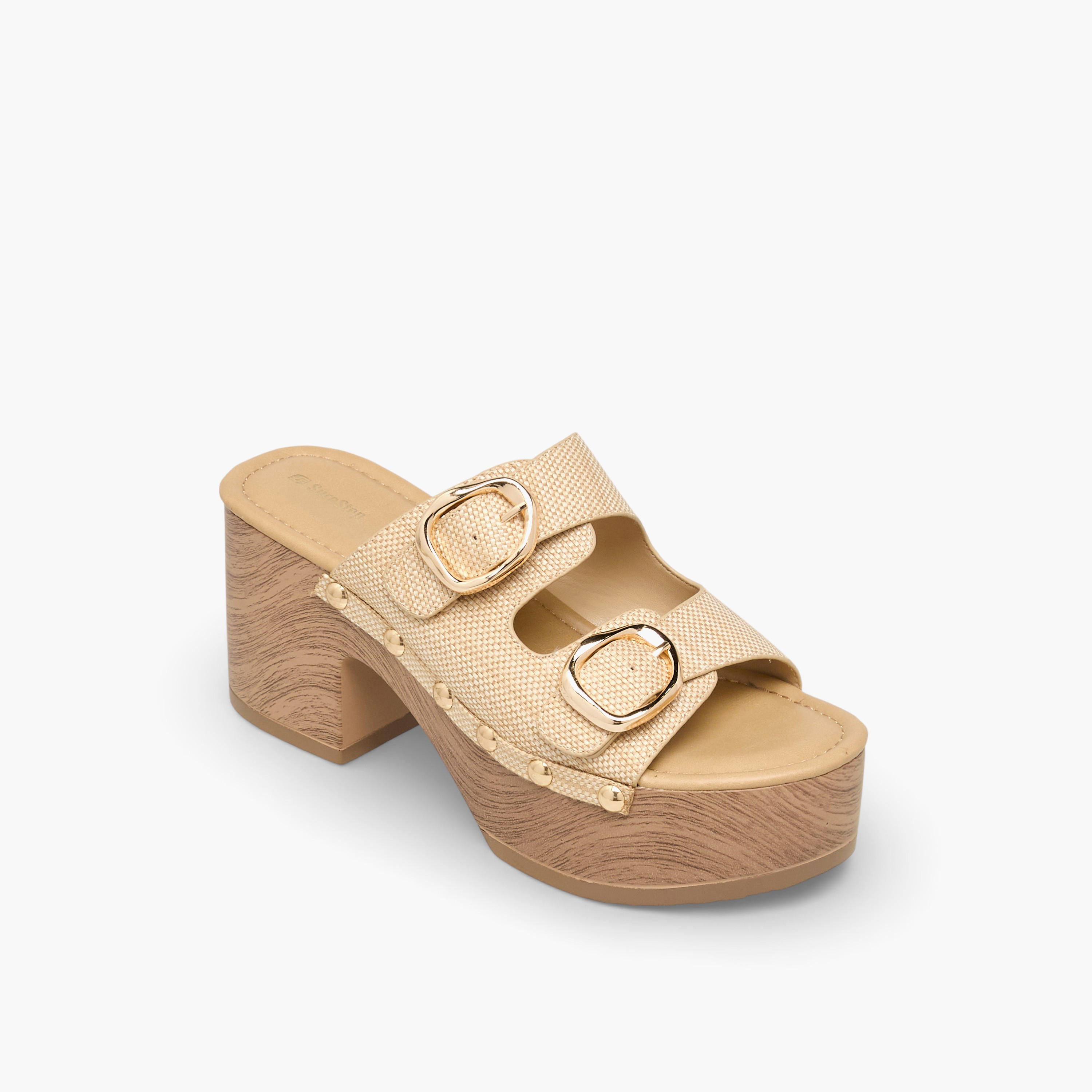 Surestep Women Lightweight Buckle Detail Platform Sandals with Studded Trim-women-shoes-sandals-heeled-image-2