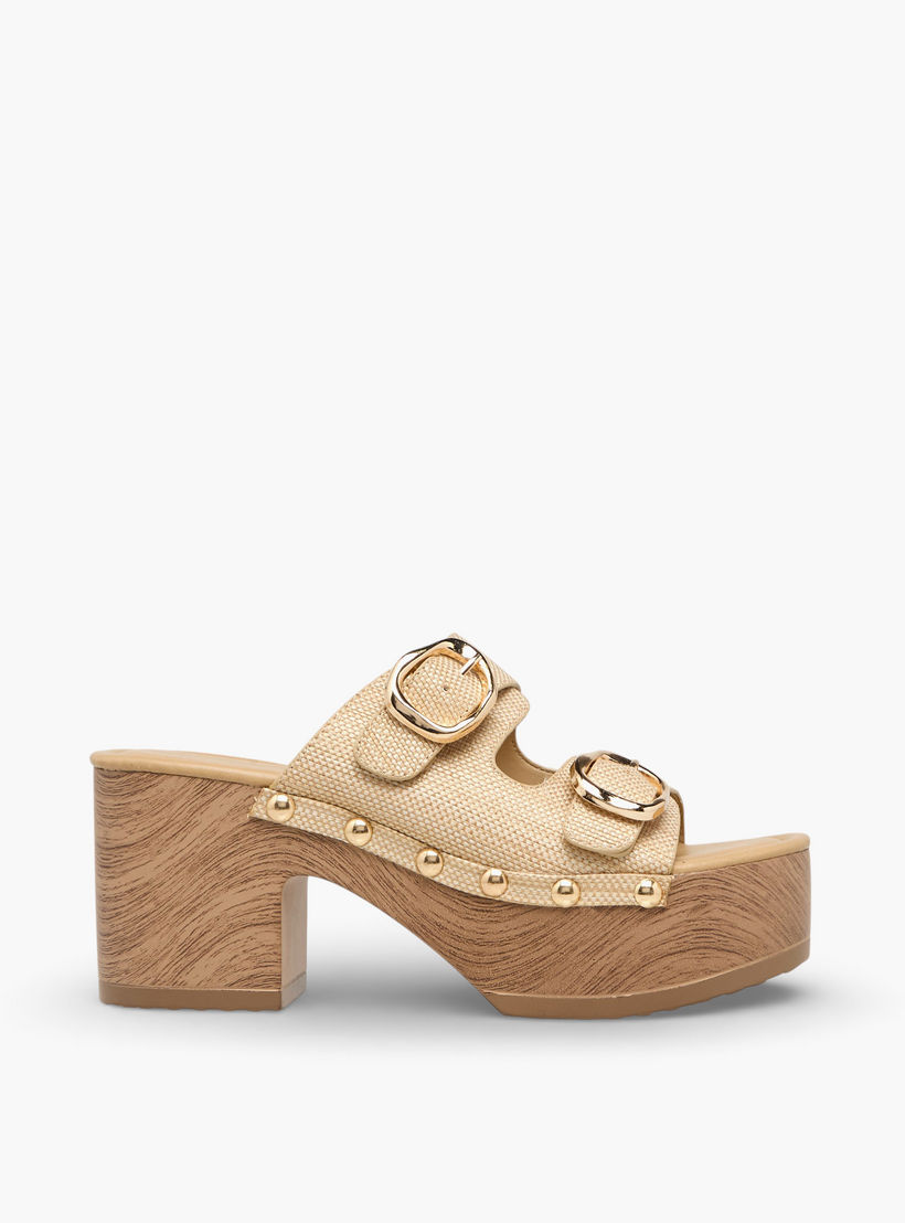 Surestep Women Lightweight Buckle Detail Platform Sandals with Studded Trim-women-shoes-sandals-heeled-image-3
