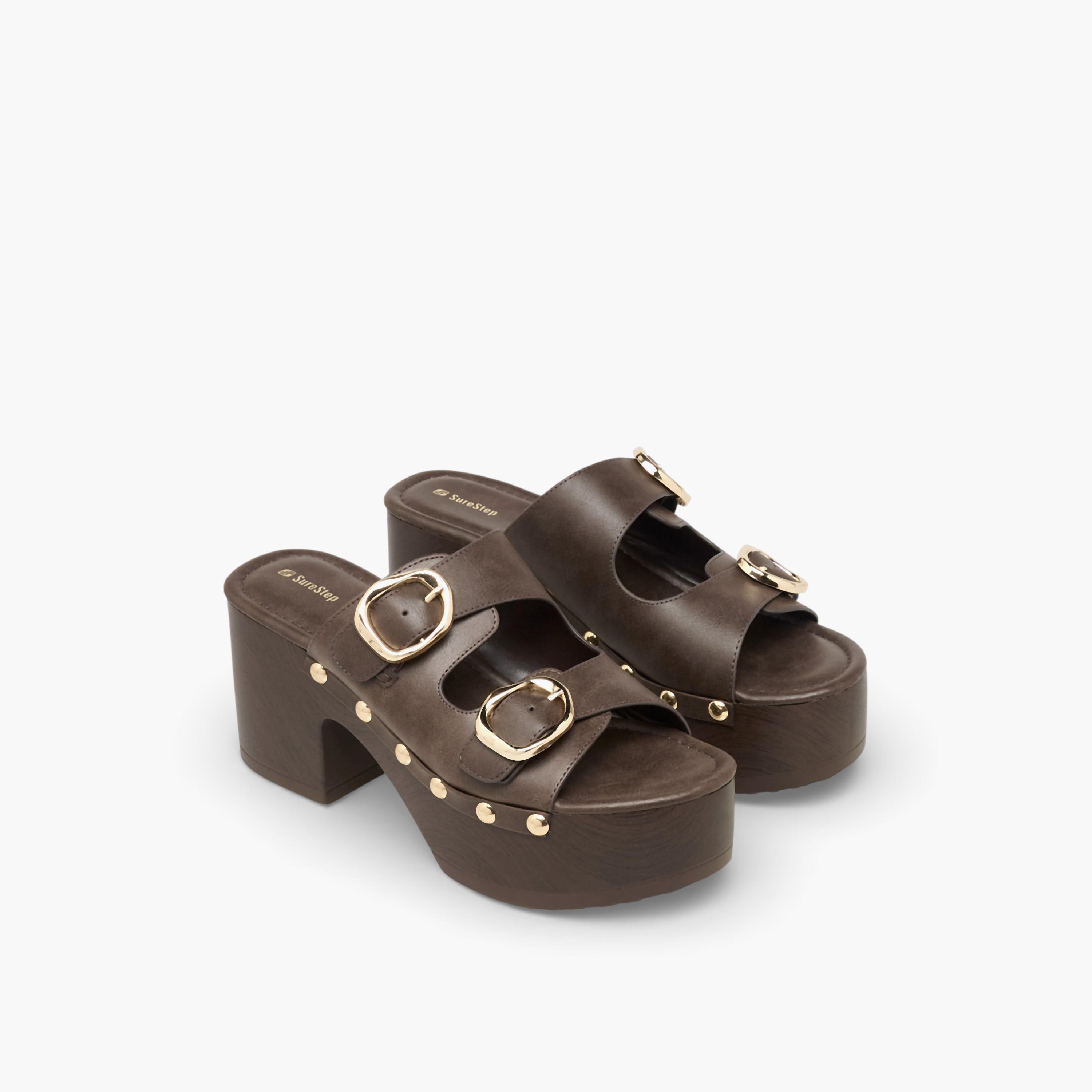 Surestep Women Lightweight Buckle Detail Platform Sandals with Studded Trim-women-shoes-sandals-heeled-image-1