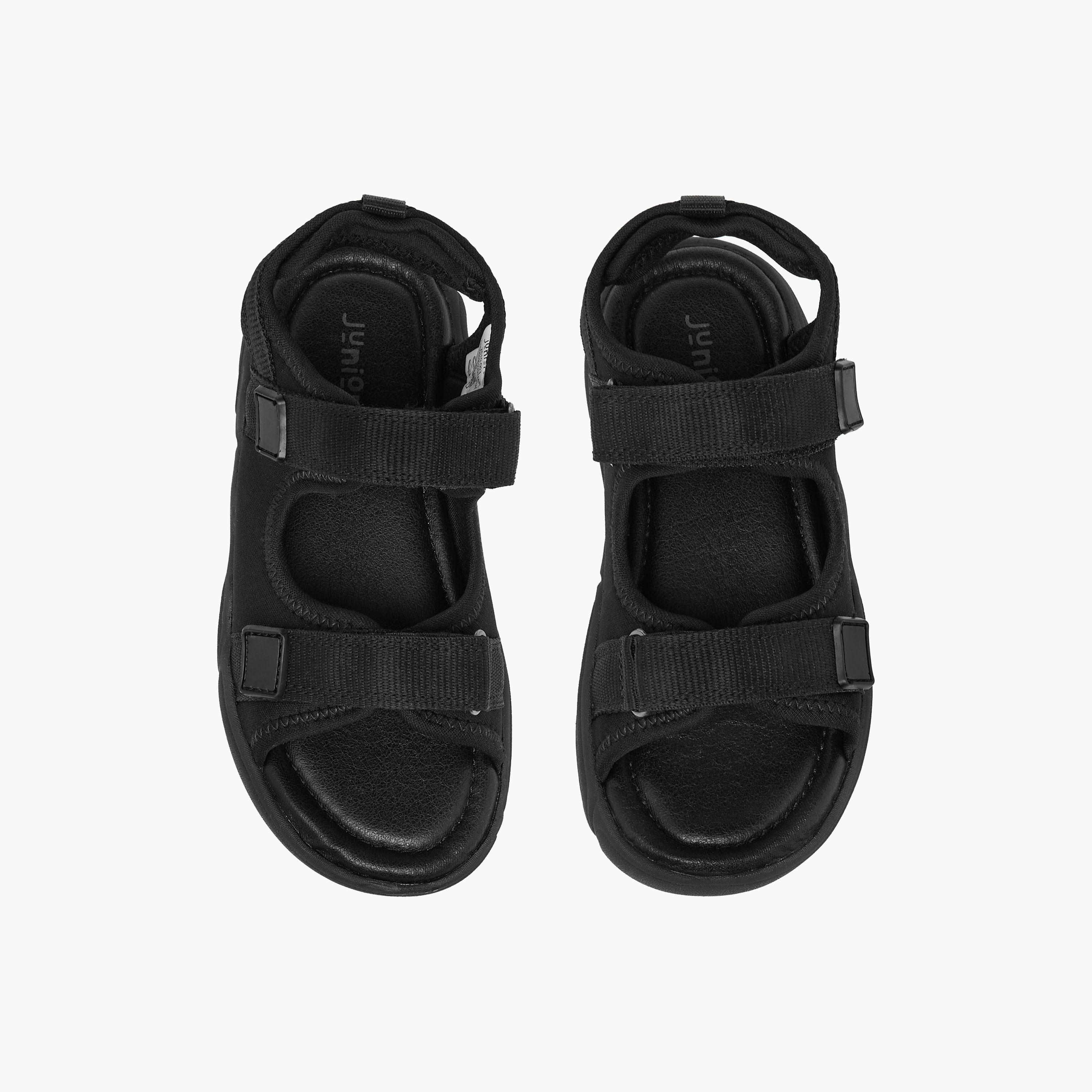 Juniors Boys Monotone Strap Sandals with Hook and Loop Closure-boys-shoes-sandals-image-1
