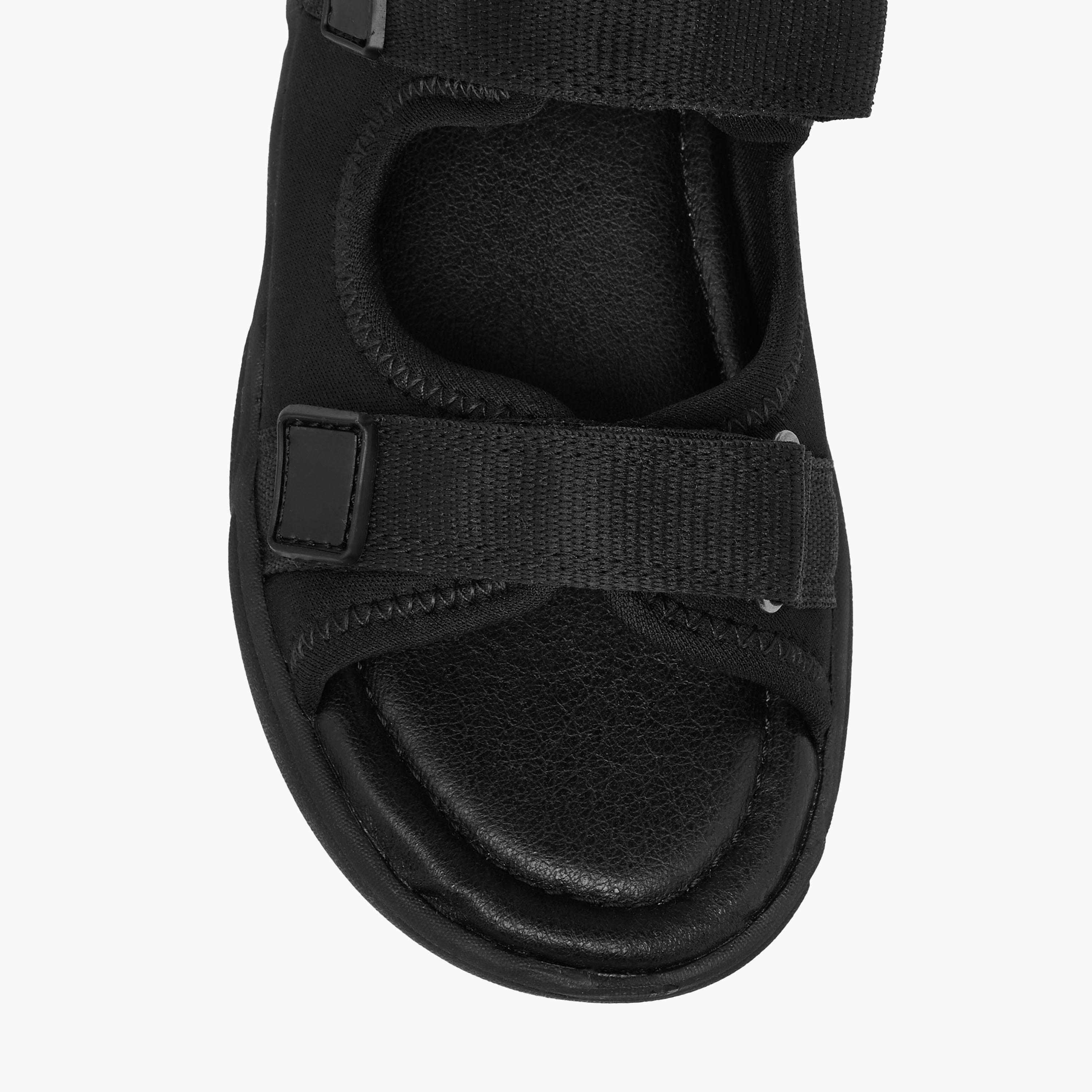 Juniors Boys Monotone Strap Sandals with Hook and Loop Closure-boys-shoes-sandals-image-3