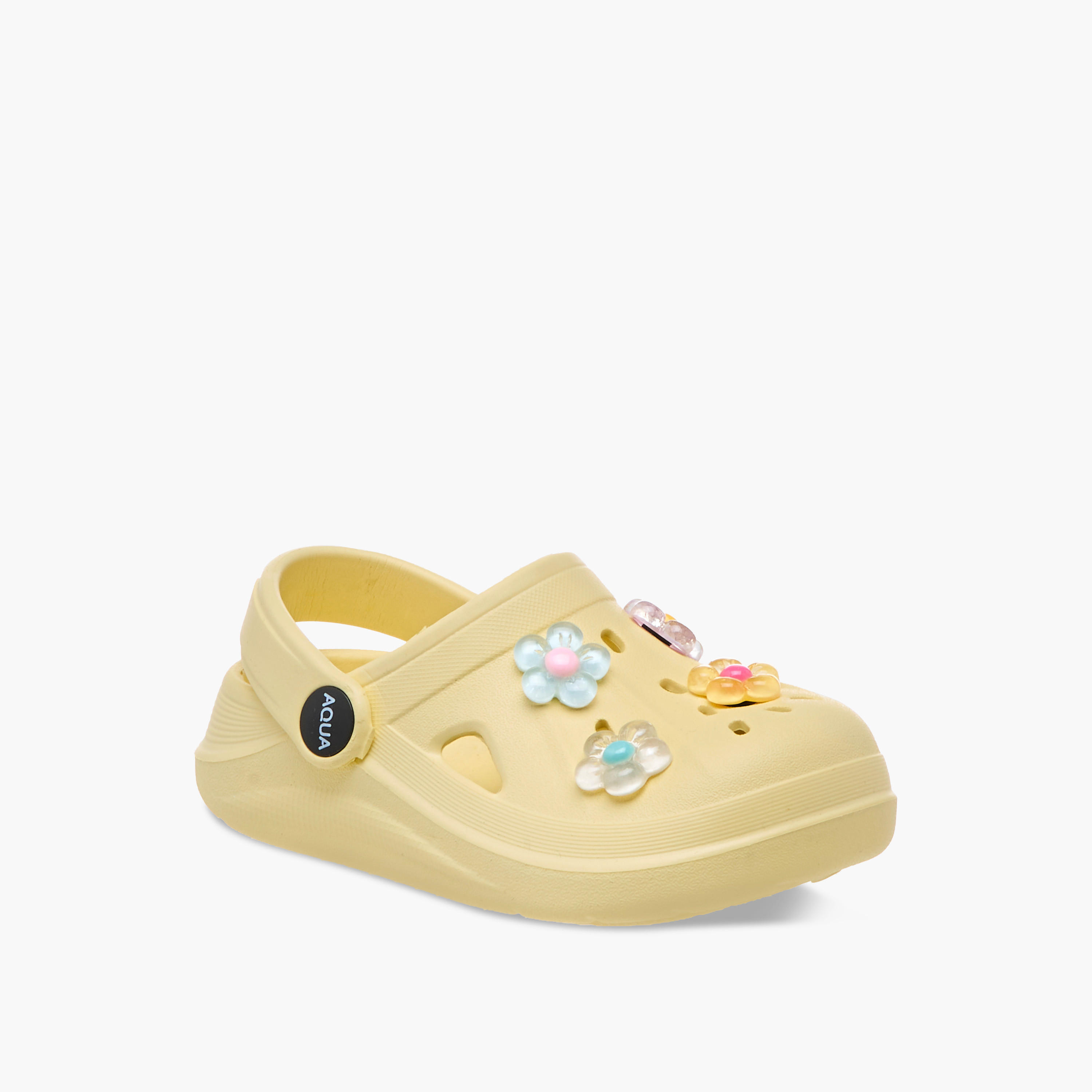 Aqua Floral Applique Clogs with Backstrap-girls-shoes-sandals-image-2