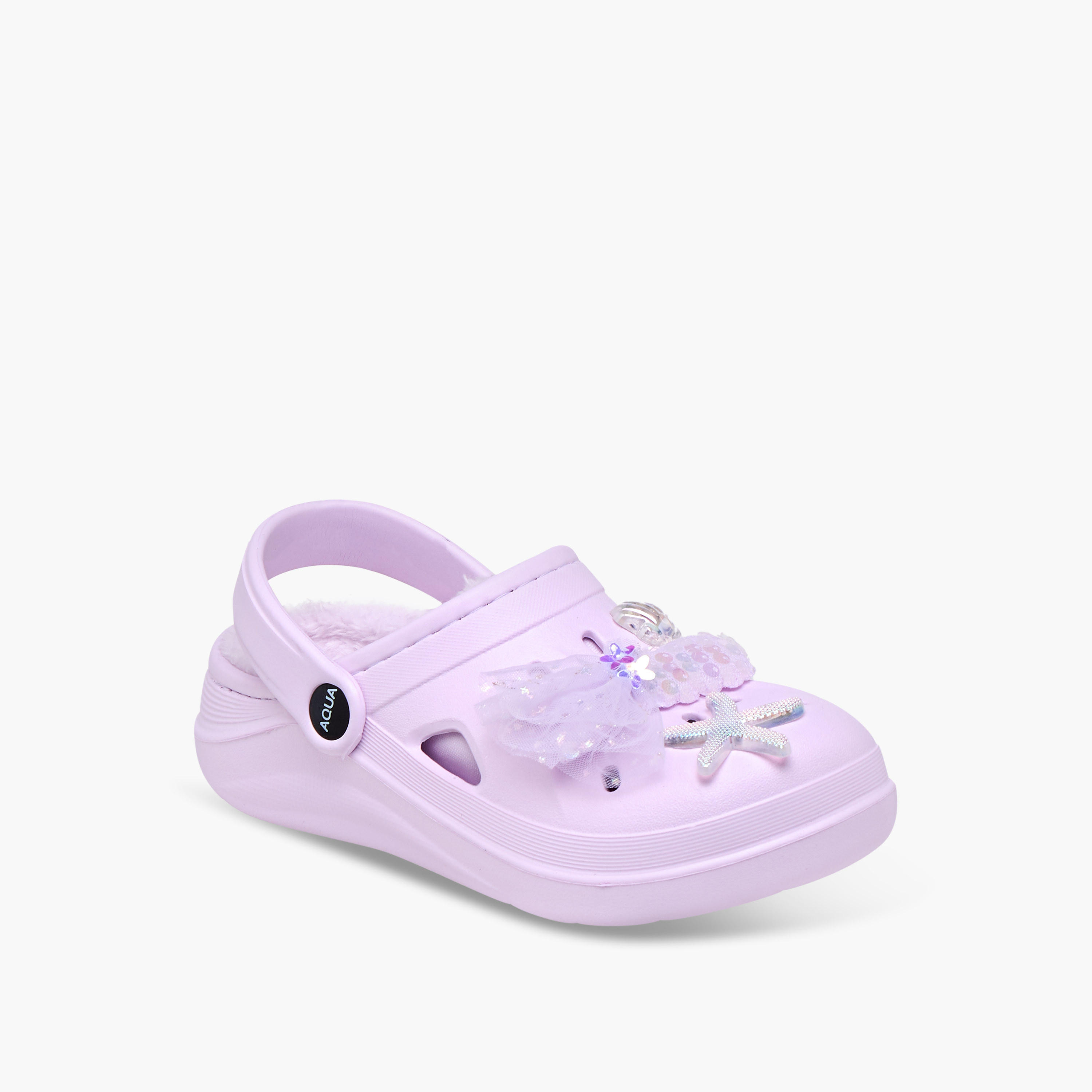 Aqua Mermaid Jibbitz Fur Detail Clogs with Backstrap-girls-shoes-sandals-image-2