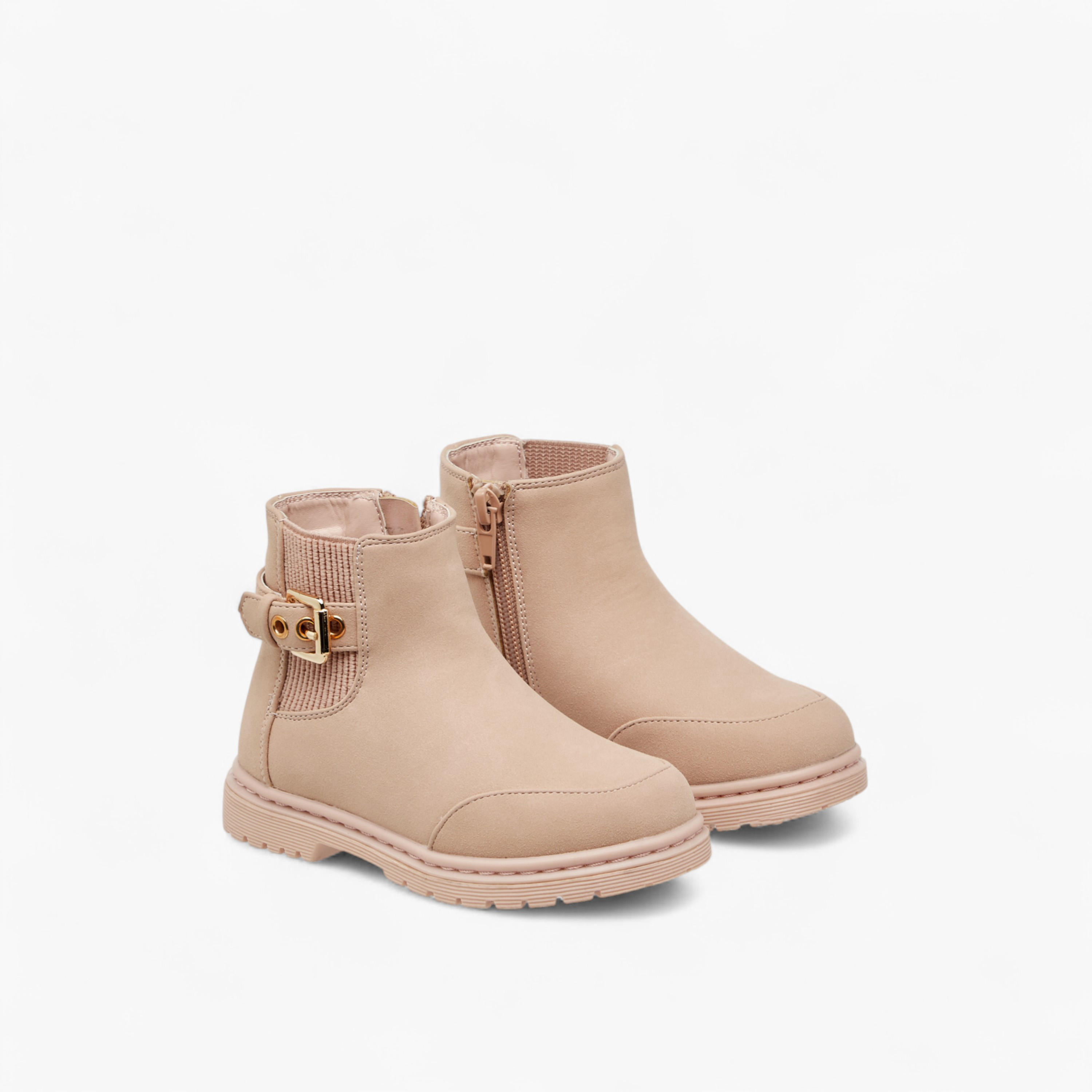 Flora Bella Solid Boots with Zip Closure and Buckle Detail-girls-shoes-boots-image-1