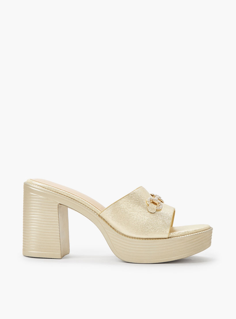 Surestep Women Lightweight Metallic Block Heel Sandals with Embellished Buckle-women-shoes-sandals-heeled-image-3