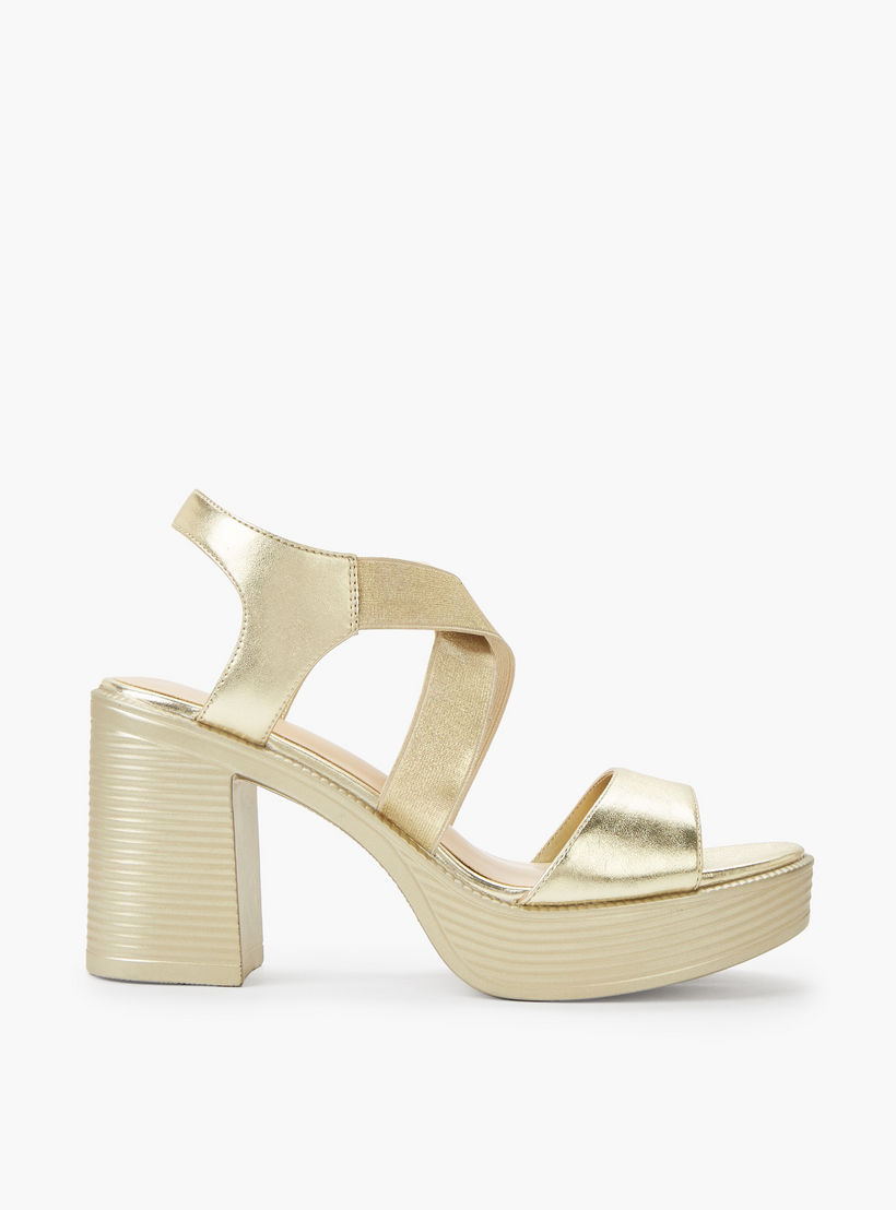 Surestep Women Lightweight Metallic Block Heel Sandals with Elastic Cross Straps-women-shoes-sandals-heeled-image-3