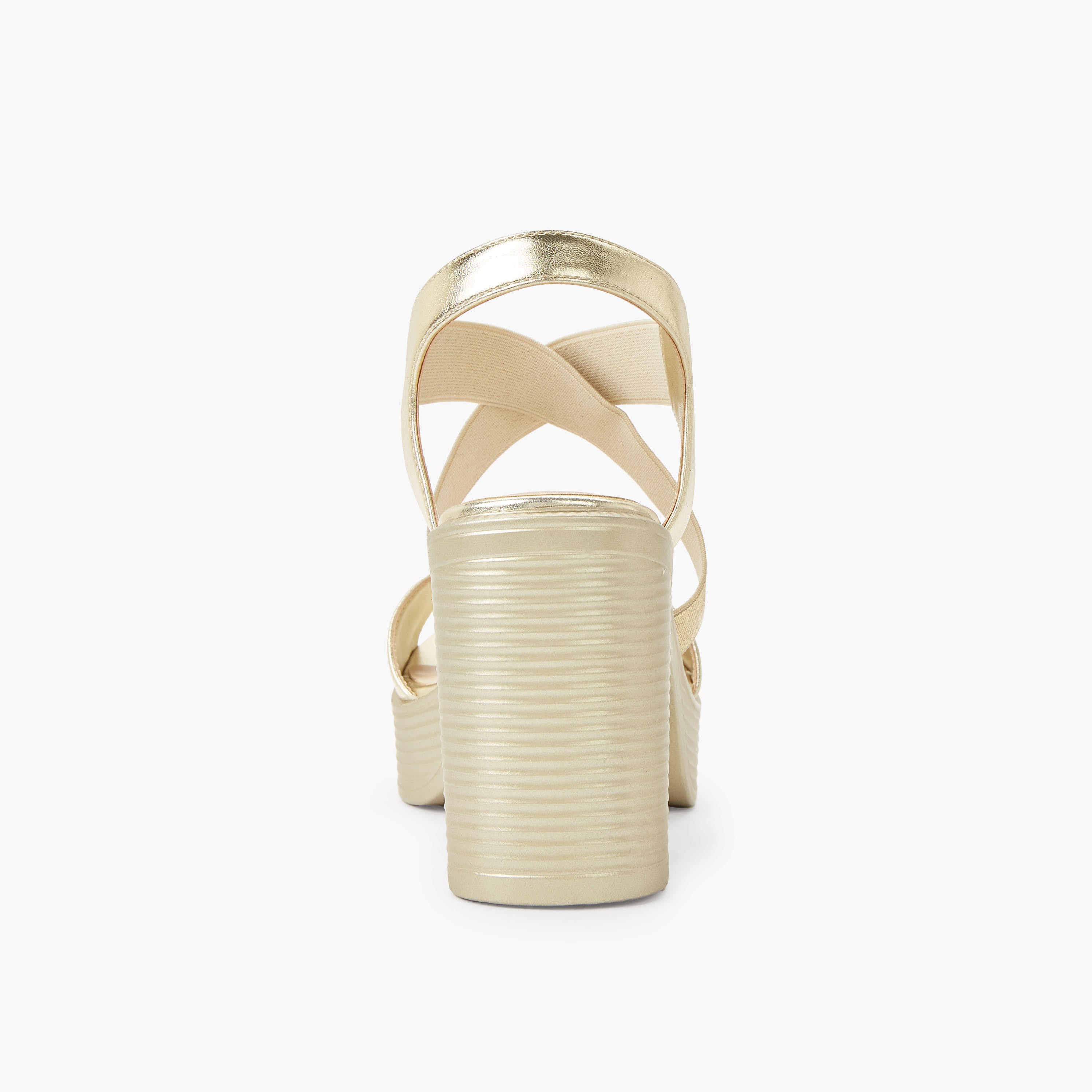 Surestep Women Lightweight Metallic Block Heel Sandals with Elastic Cross Straps-women-shoes-sandals-heeled-image-4