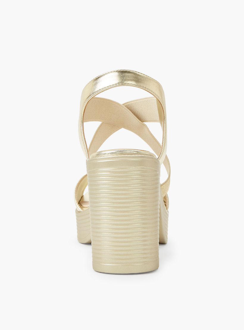 Surestep Women Lightweight Metallic Block Heel Sandals with Elastic Cross Straps-women-shoes-sandals-heeled-image-4