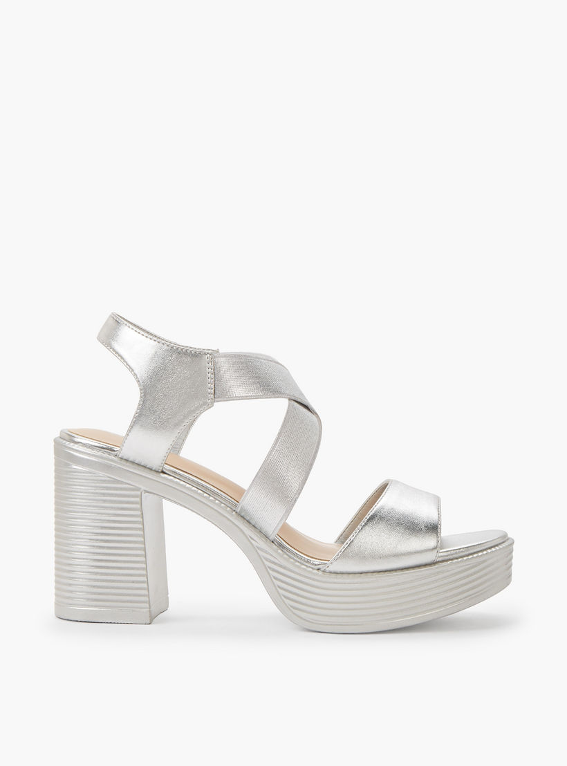 Surestep Women Lightweight Metallic Block Heel Sandals with Elastic Cross Straps-women-shoes-sandals-heeled-image-3