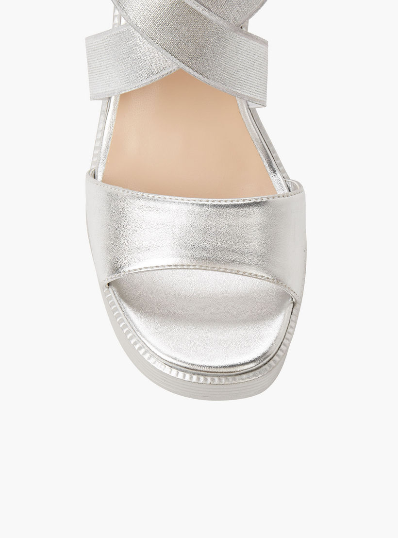 Surestep Women Lightweight Metallic Block Heel Sandals with Elastic Cross Straps-women-shoes-sandals-heeled-image-5