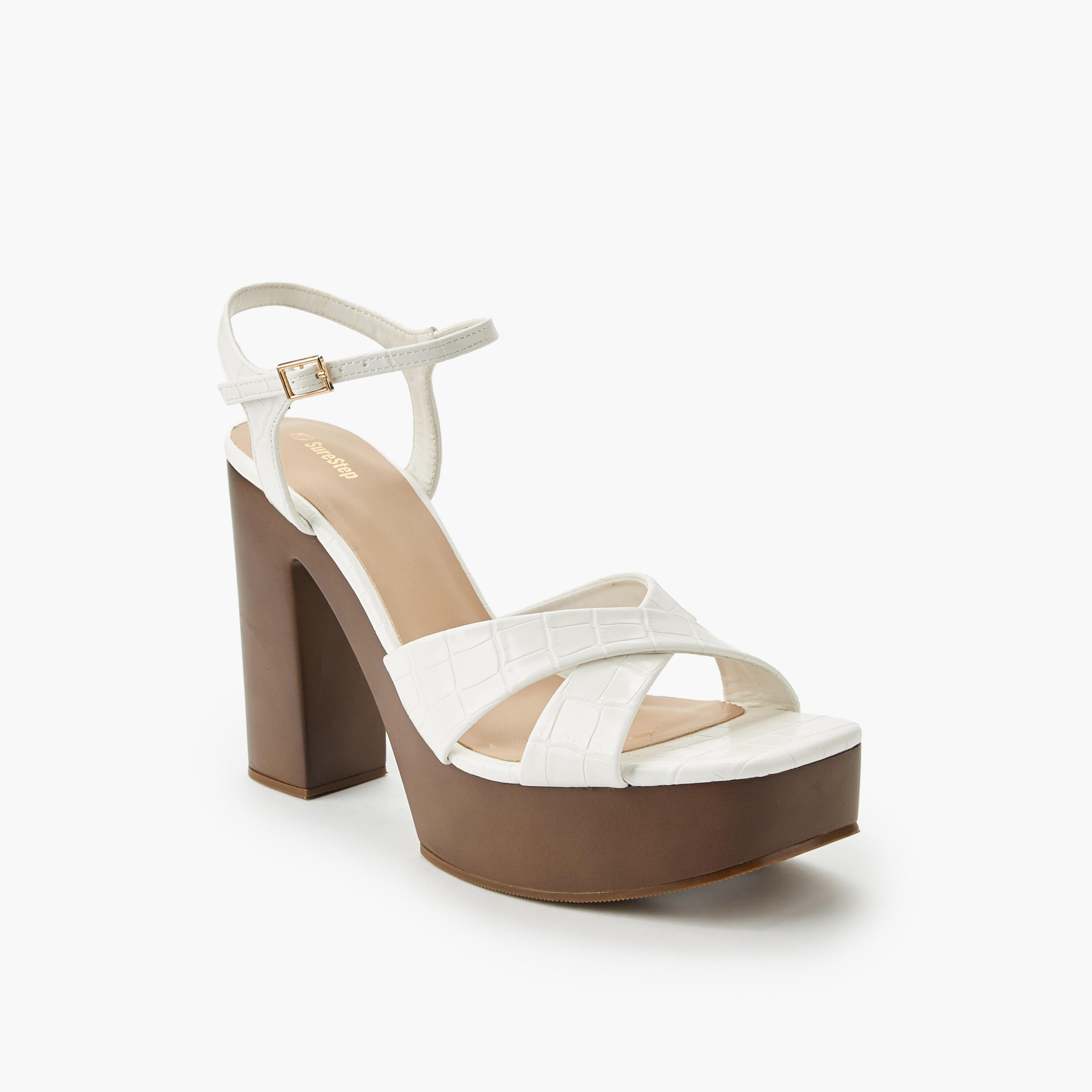Surestep Women Textured Lightweight Platform Heel Sandals with Ankle Strap-women-shoes-sandals-heeled-image-2