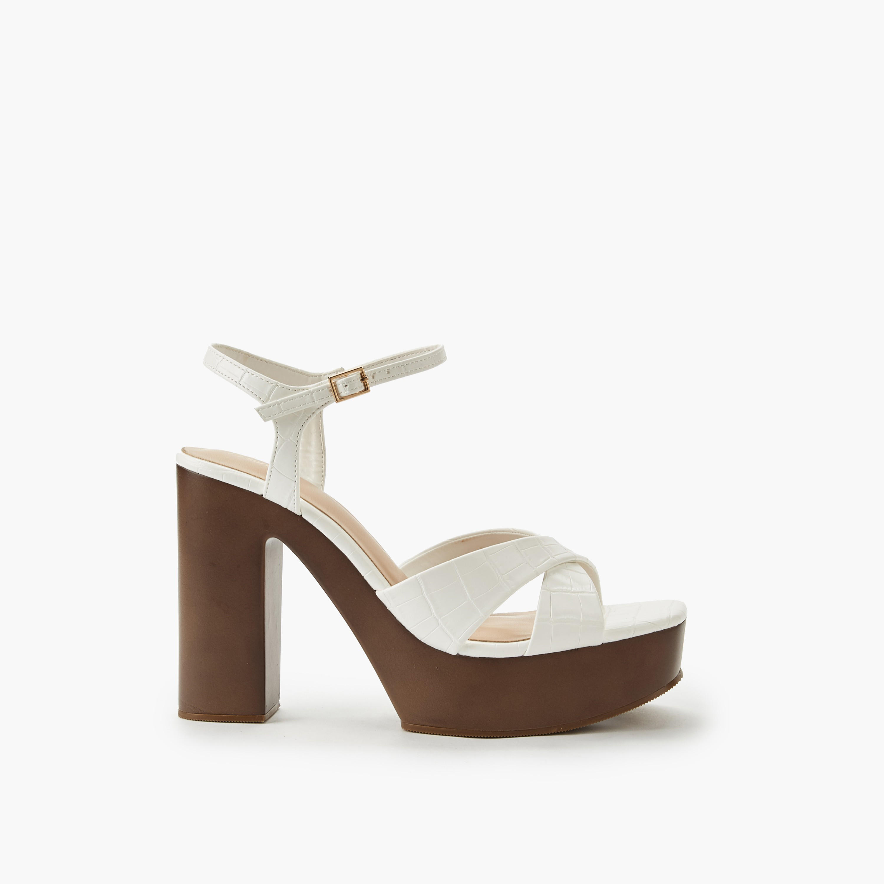 Surestep Women Textured Lightweight Platform Heel Sandals with Ankle Strap-women-shoes-sandals-heeled-image-3