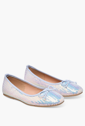 Little Missy Sequinned Slip-On Ballerina Shoes with Bow Detail-girls-shoes-ballerinas-image-1