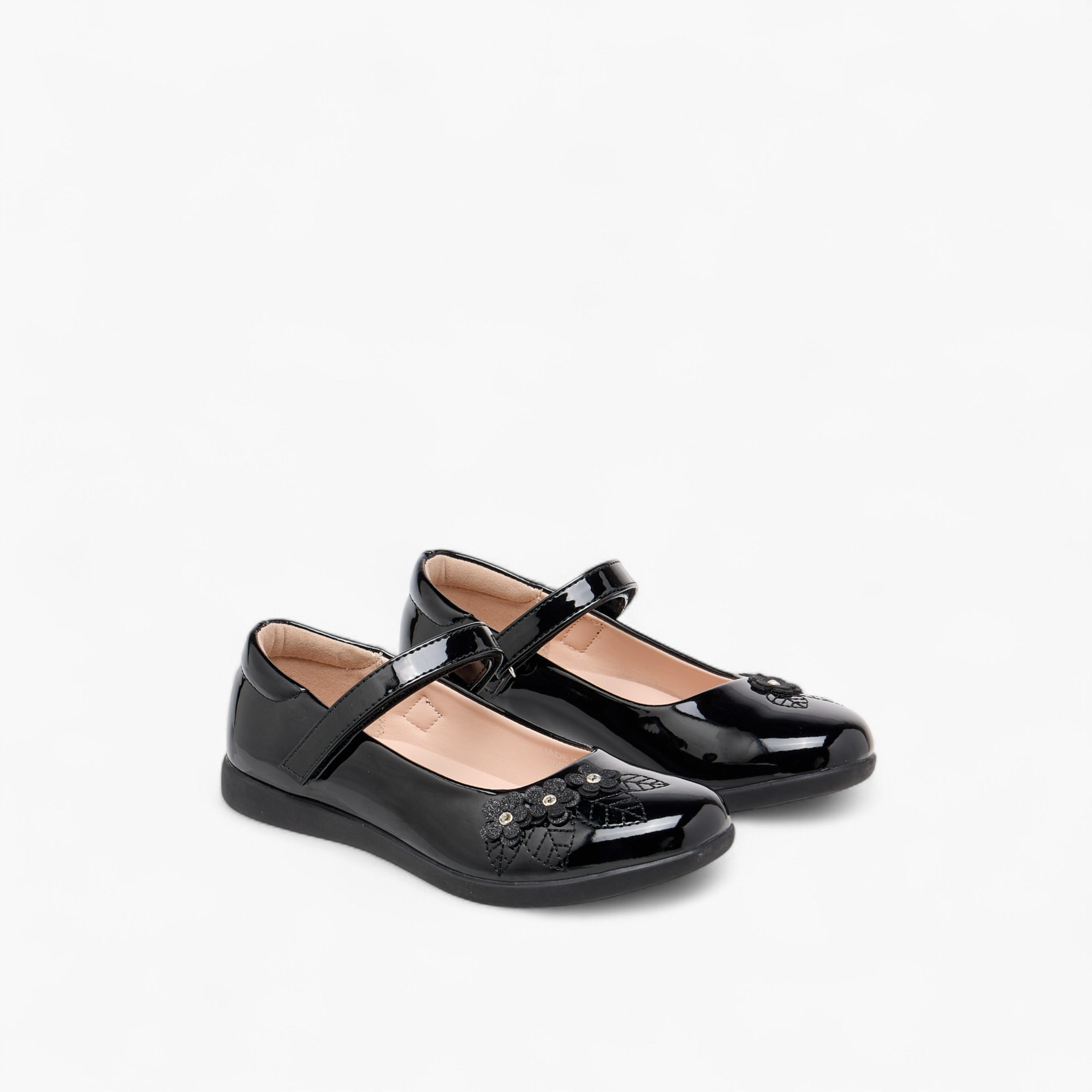Flora Bella Floral Accent Mary Jane School Shoes with Hook and Loop Closure-girls-shoes-schoolshoes-image-1