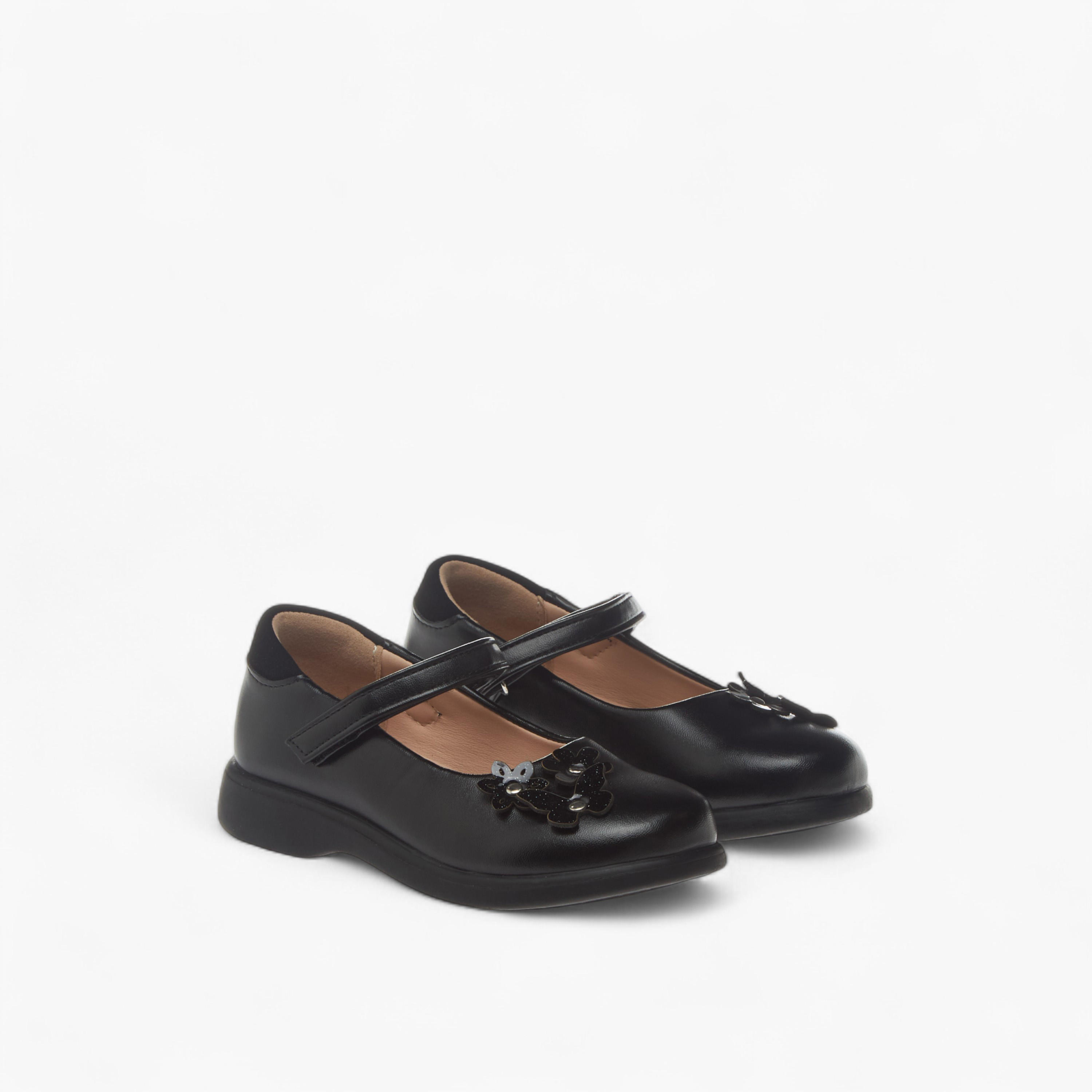 Flora Bella Applique Detail School Shoes with Hook and Loop Closure-girls-shoes-schoolshoes-image-1