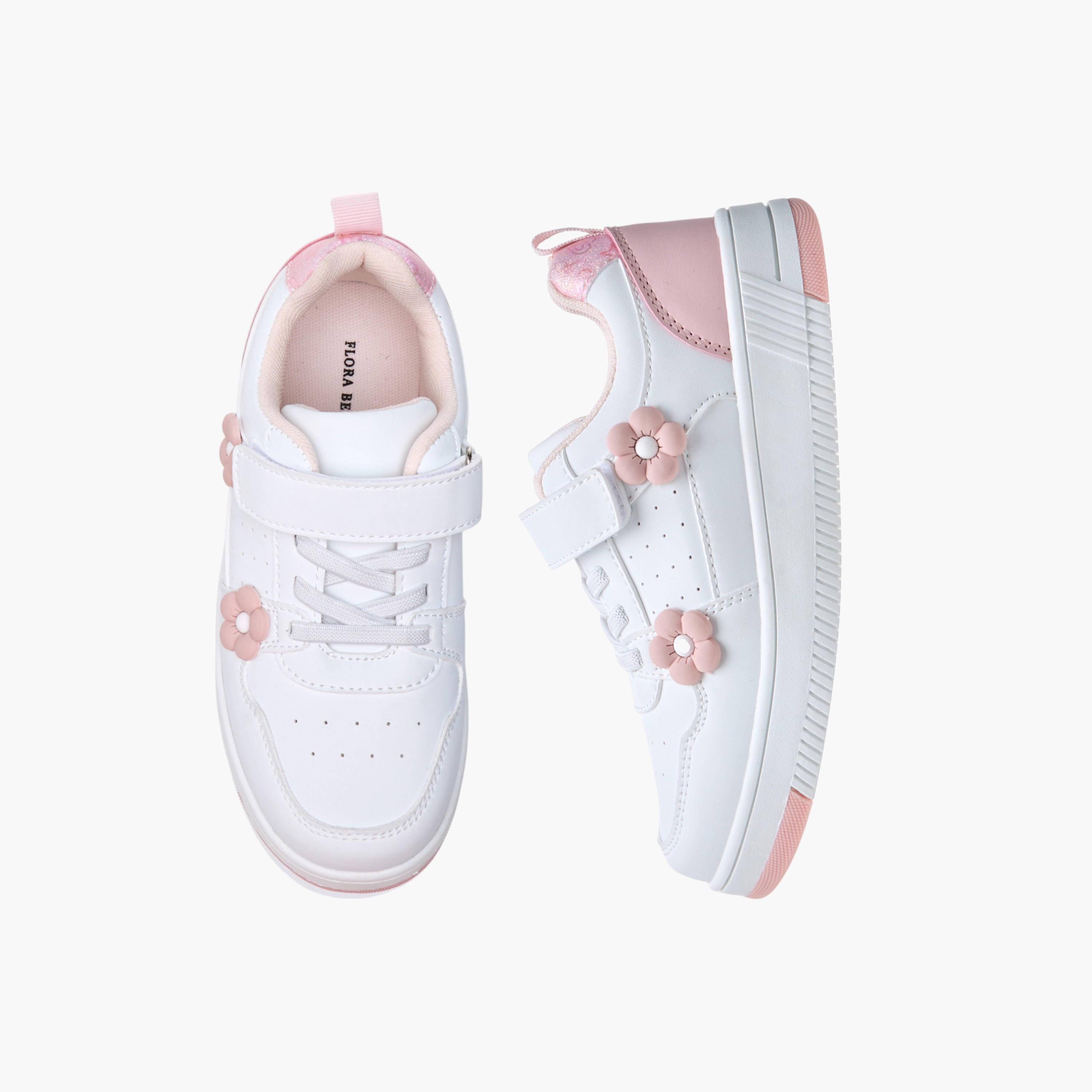 Flora Bella Floral Accent Sneakers with Hook and Loop Closure-girls-shoes-sneakers-image-1