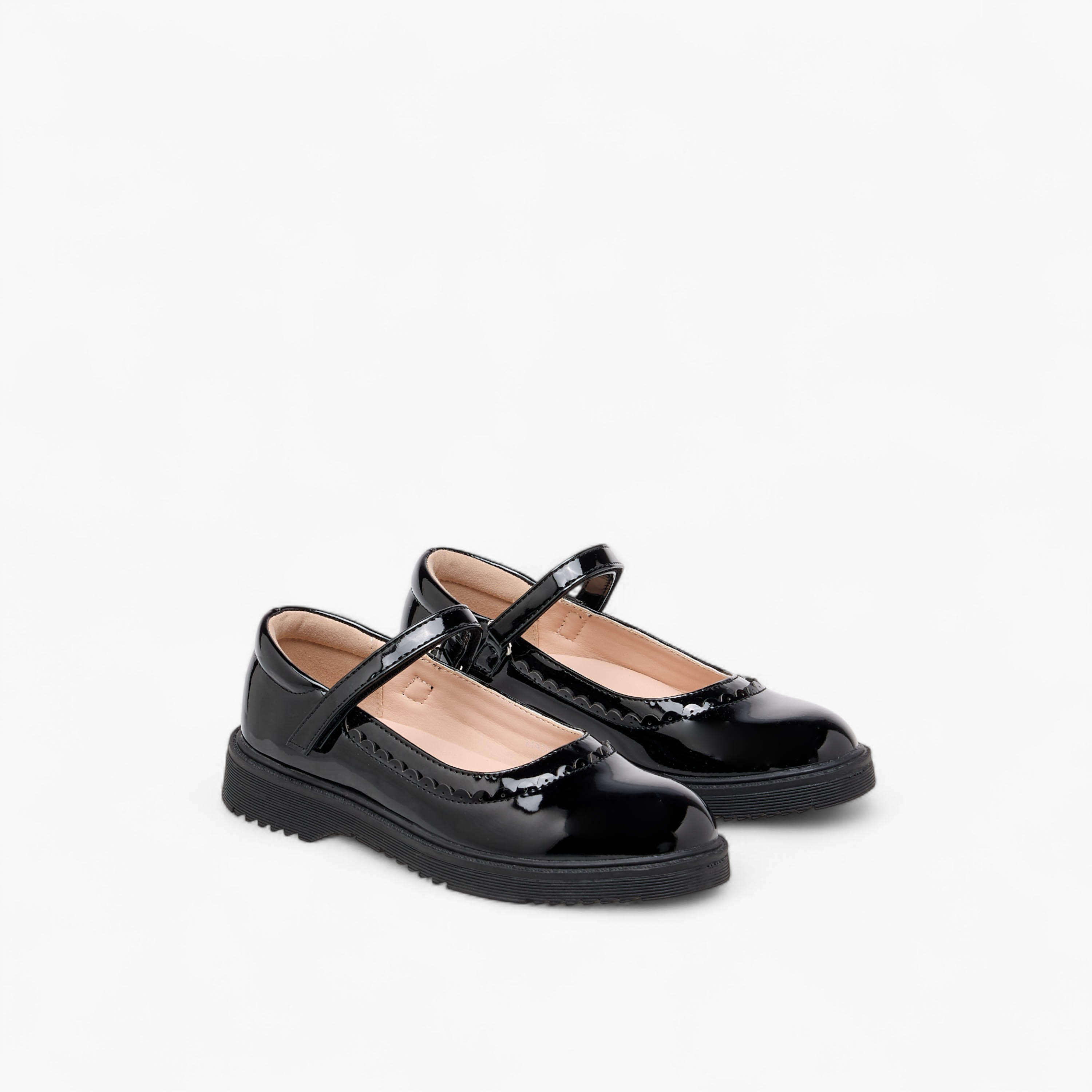 Flora Bella Scalloped Detail Mary Jane School Shoes with Hook and Loop Closure-girls-shoes-schoolshoes-image-1