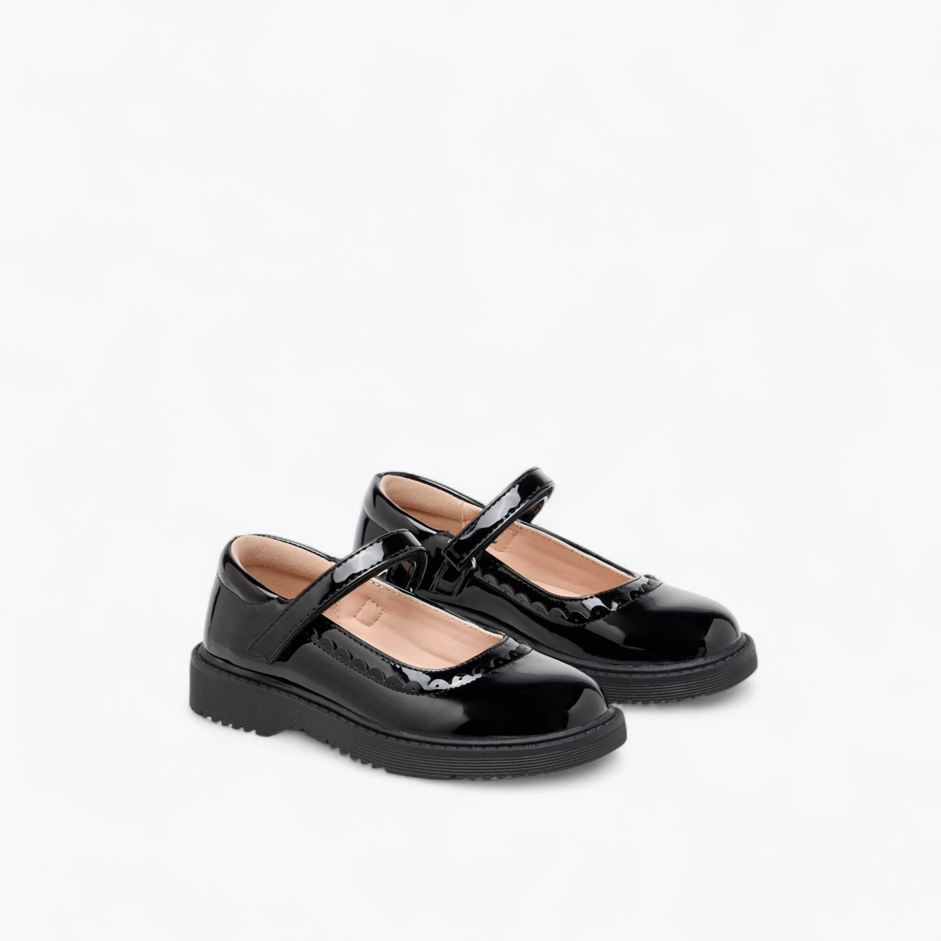 Flora Bella Scalloped Detail Mary Jane School Shoes with Hook and Loop Closure-girls-shoes-schoolshoes-image-1