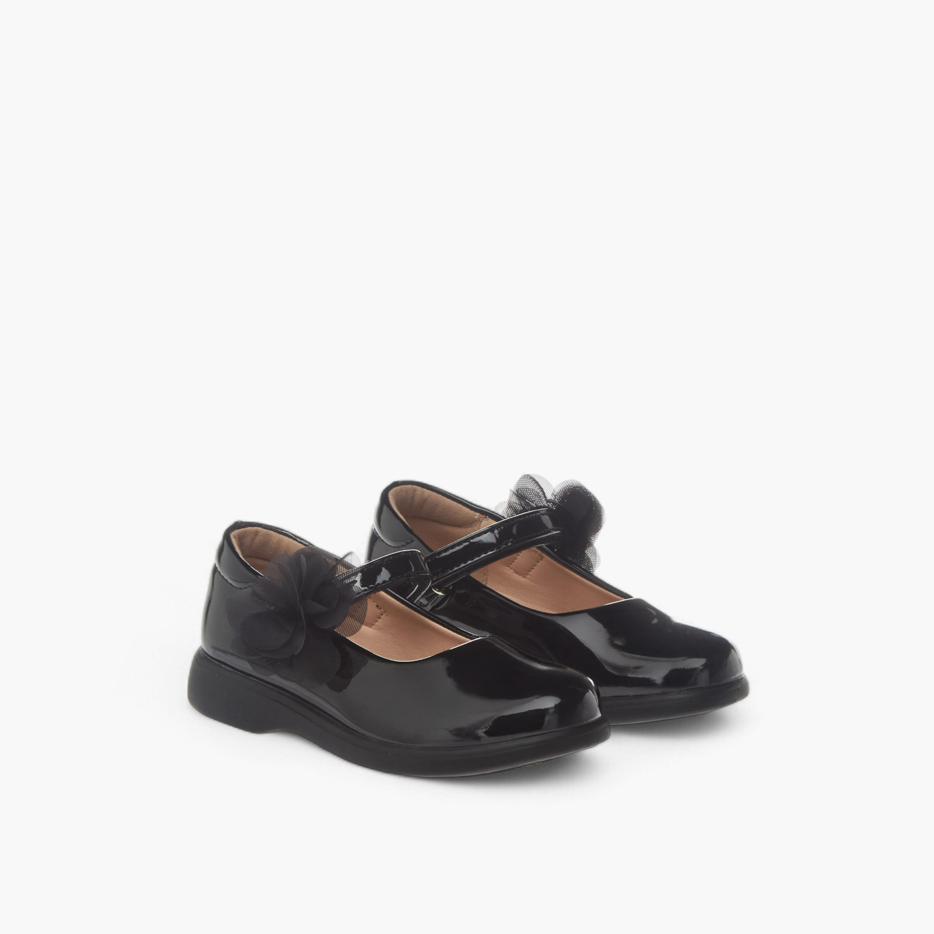 Flora Bella Flower Applique School Shoes with Hook and Loop Closure-girls-shoes-schoolshoes-image-1