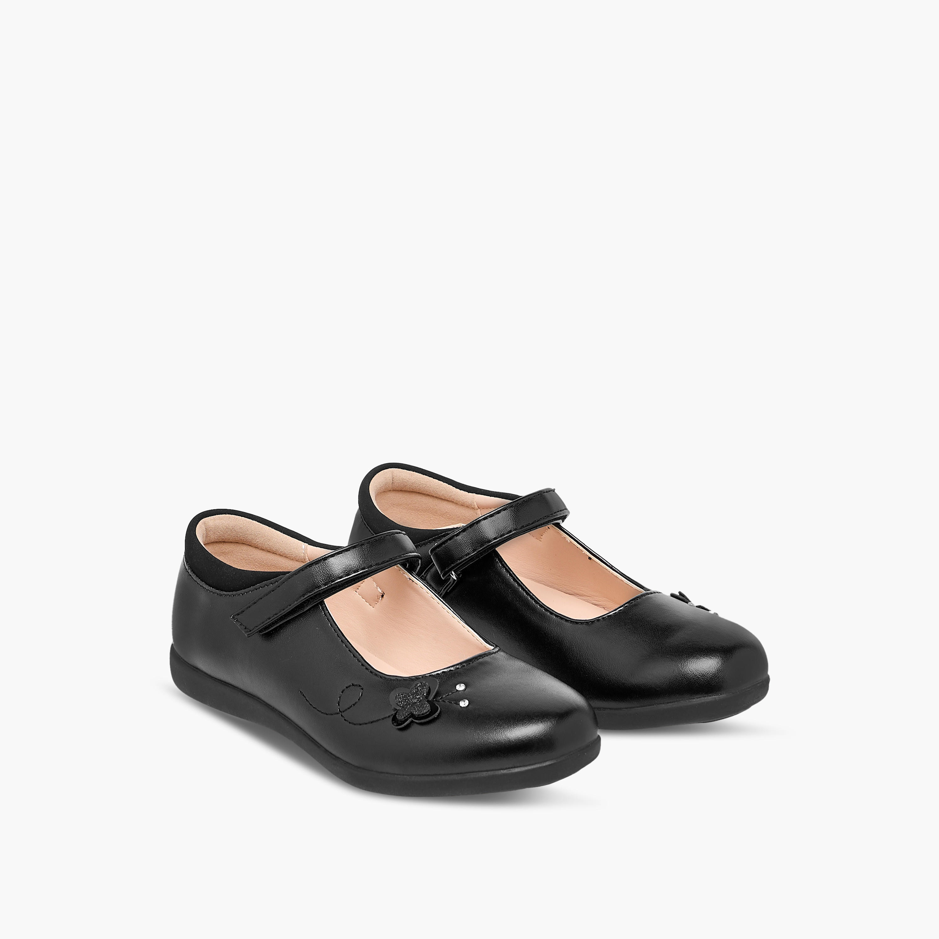 Flora Bella Floral Applique Mary Jane School Shoes with Hook and Loop Closure-girls-shoes-schoolshoes-image-1