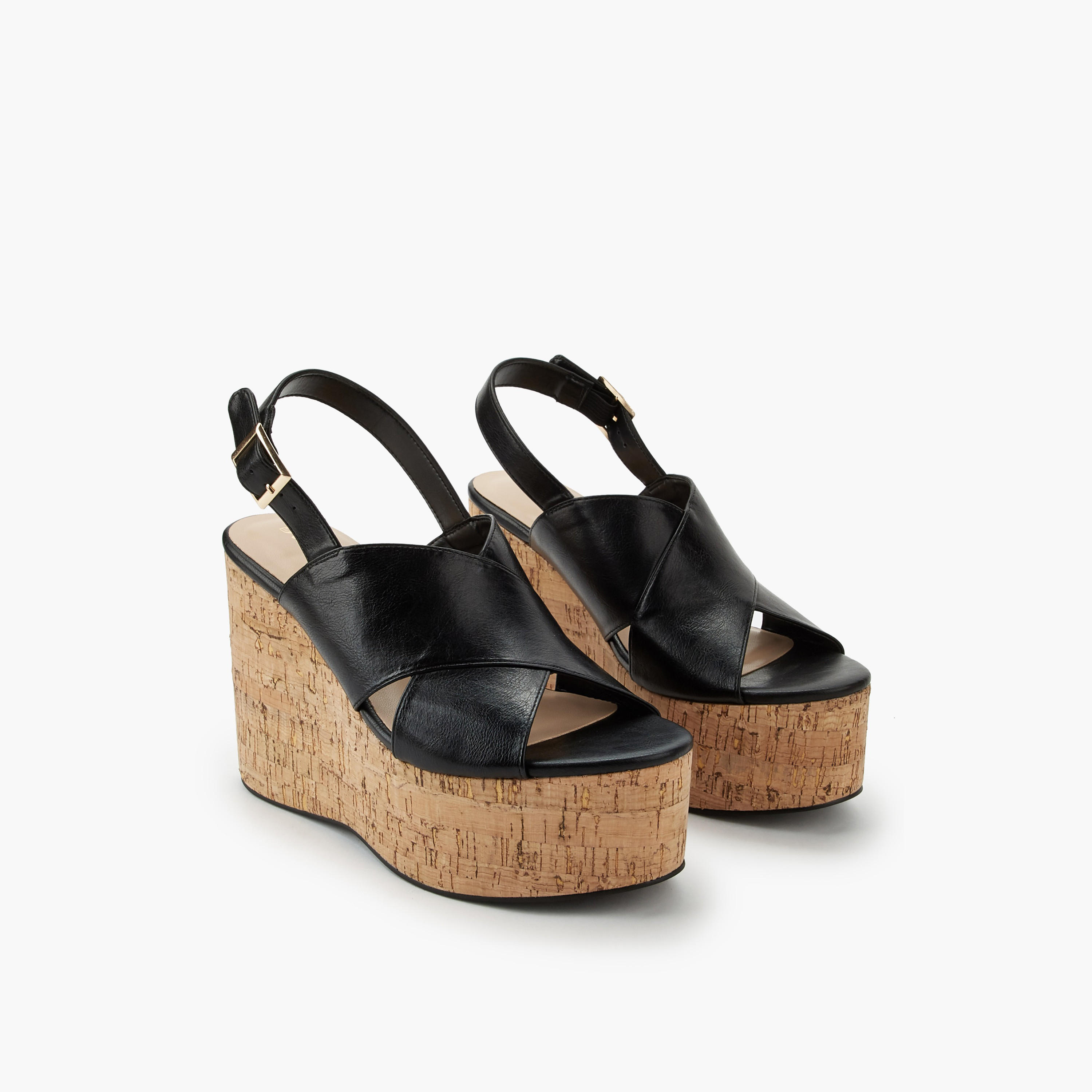 Surestep Women Lightweight Wedge Heel Sandals with Buckle Detailing-women-shoes-sandals-heeled-image-1