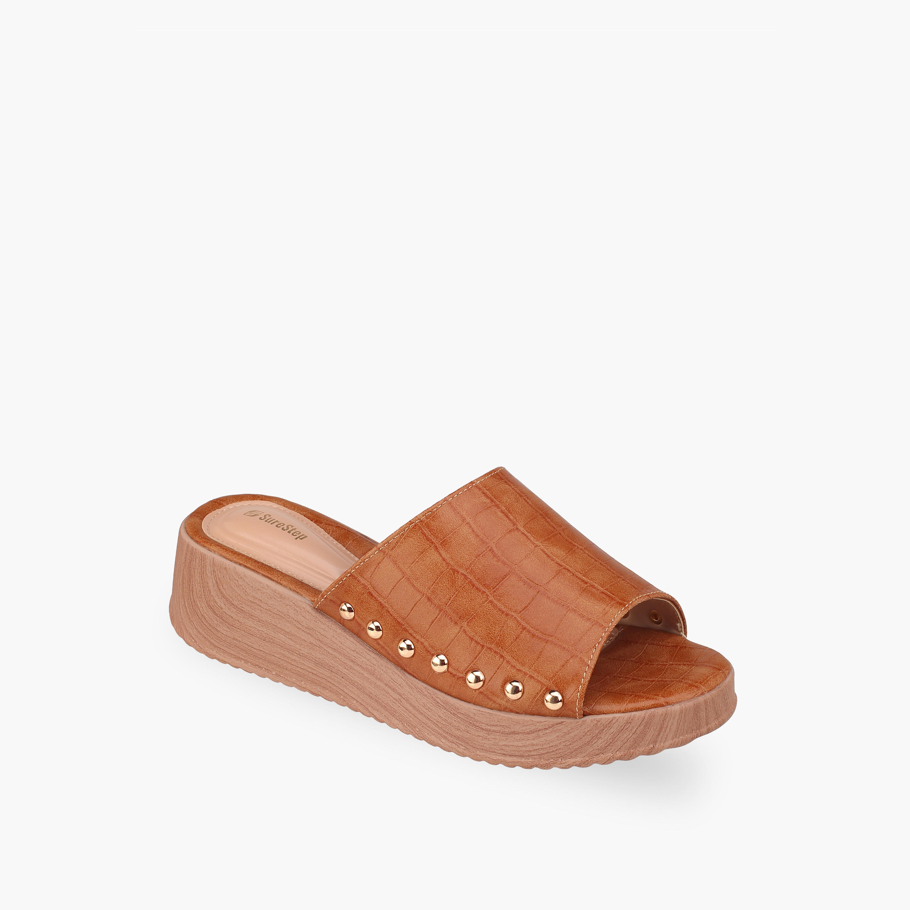 Surestep Women Lightweight Textured Flatform Heel Sandals with Stud Detailing-women-shoes-sandals-heeled-image-2