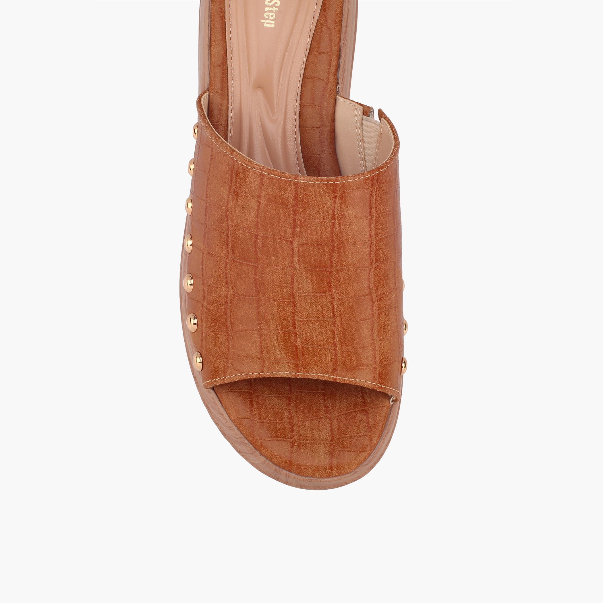 Surestep Women Lightweight Textured Flatform Heel Sandals with Stud Detailing-women-shoes-sandals-heeled-image-9