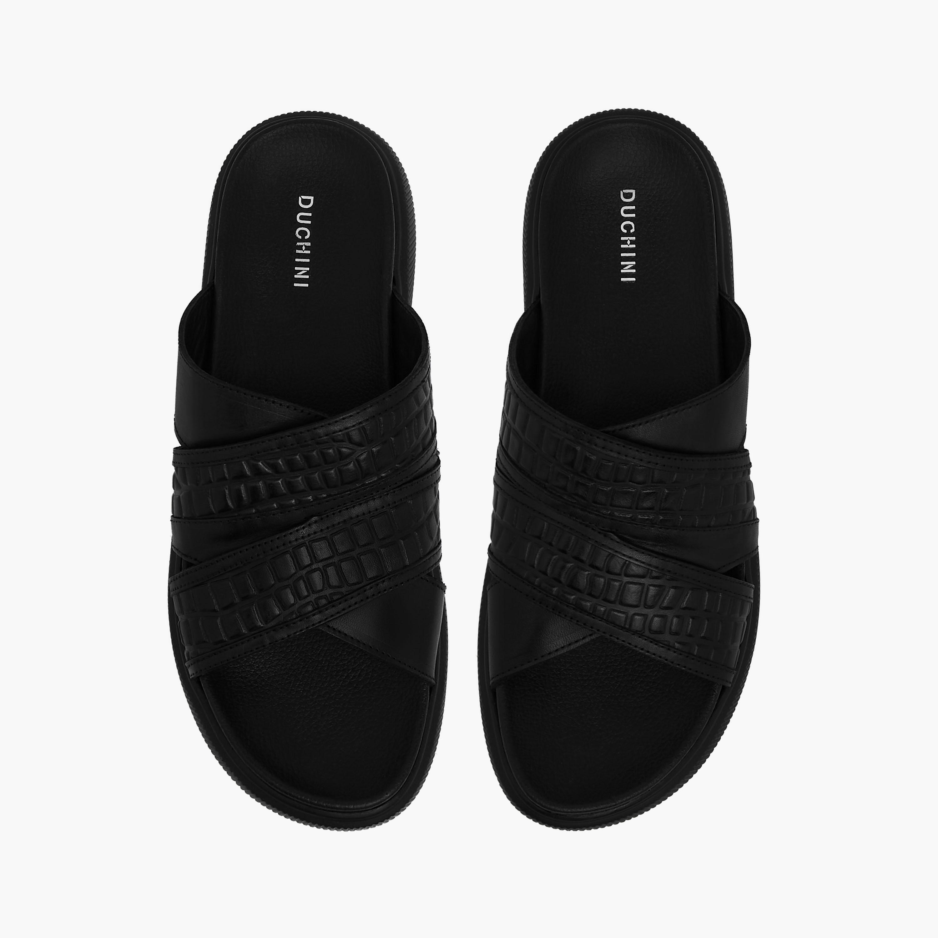Duchini Men Leather Cross Strap Sandals-men-shoes-sandals-image-1