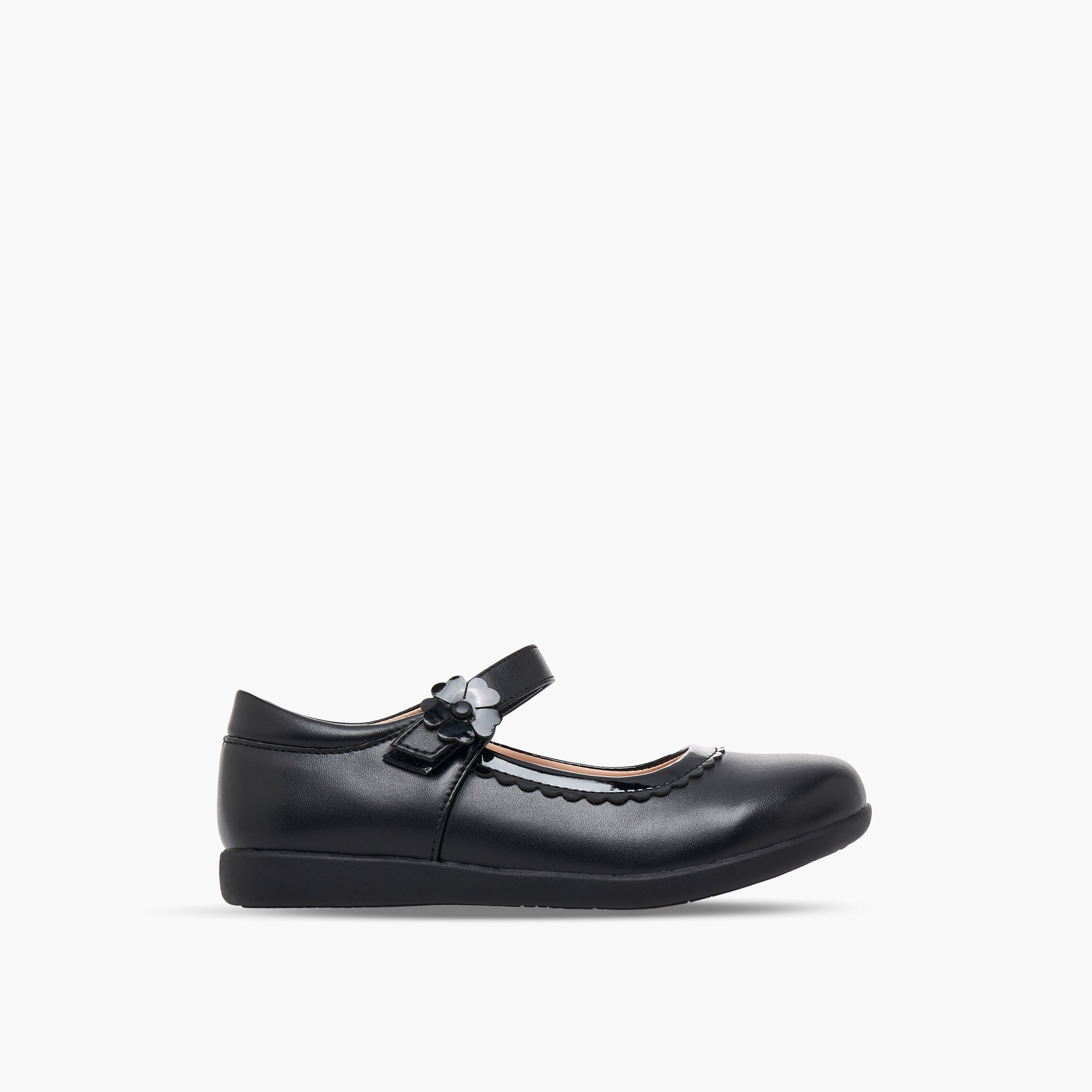 حذاء مدرسية للبنات بشريط إغلاق لاصق وتفاصيل زهرية من فلورا بيلا-girls-shoes-maryjanes-image-3