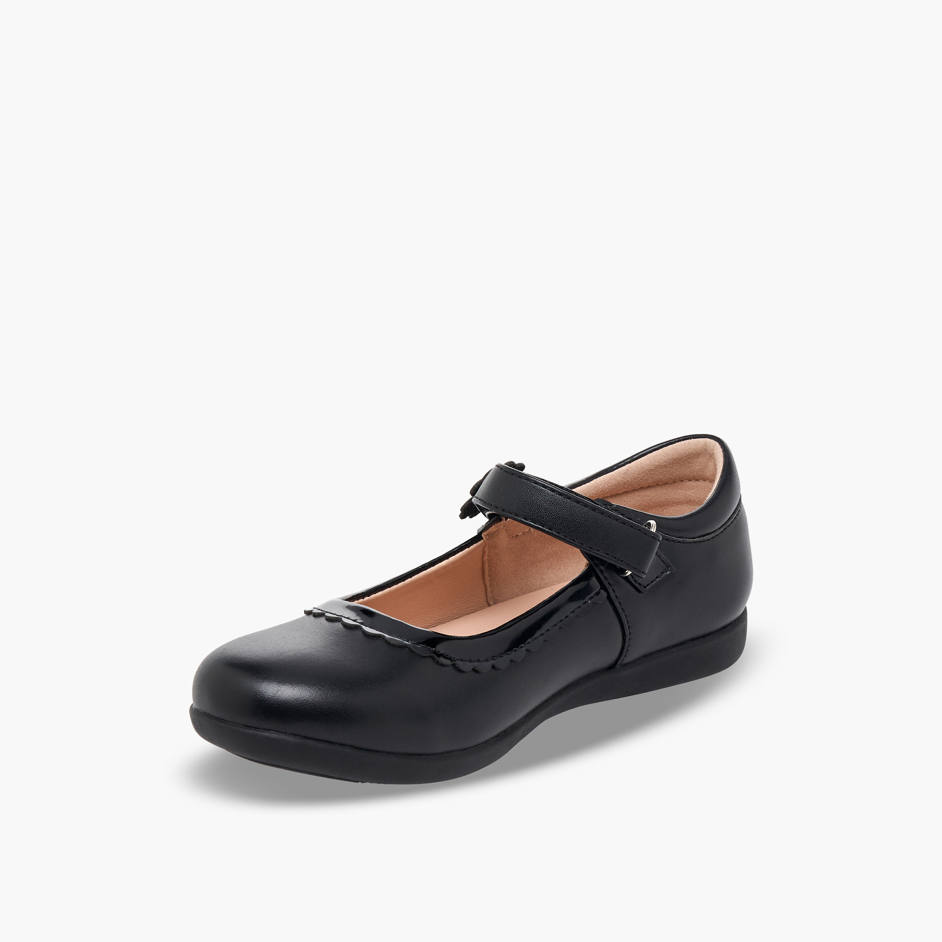 حذاء مدرسية للبنات بشريط إغلاق لاصق وتفاصيل زهرية من فلورا بيلا-girls-shoes-maryjanes-image-4