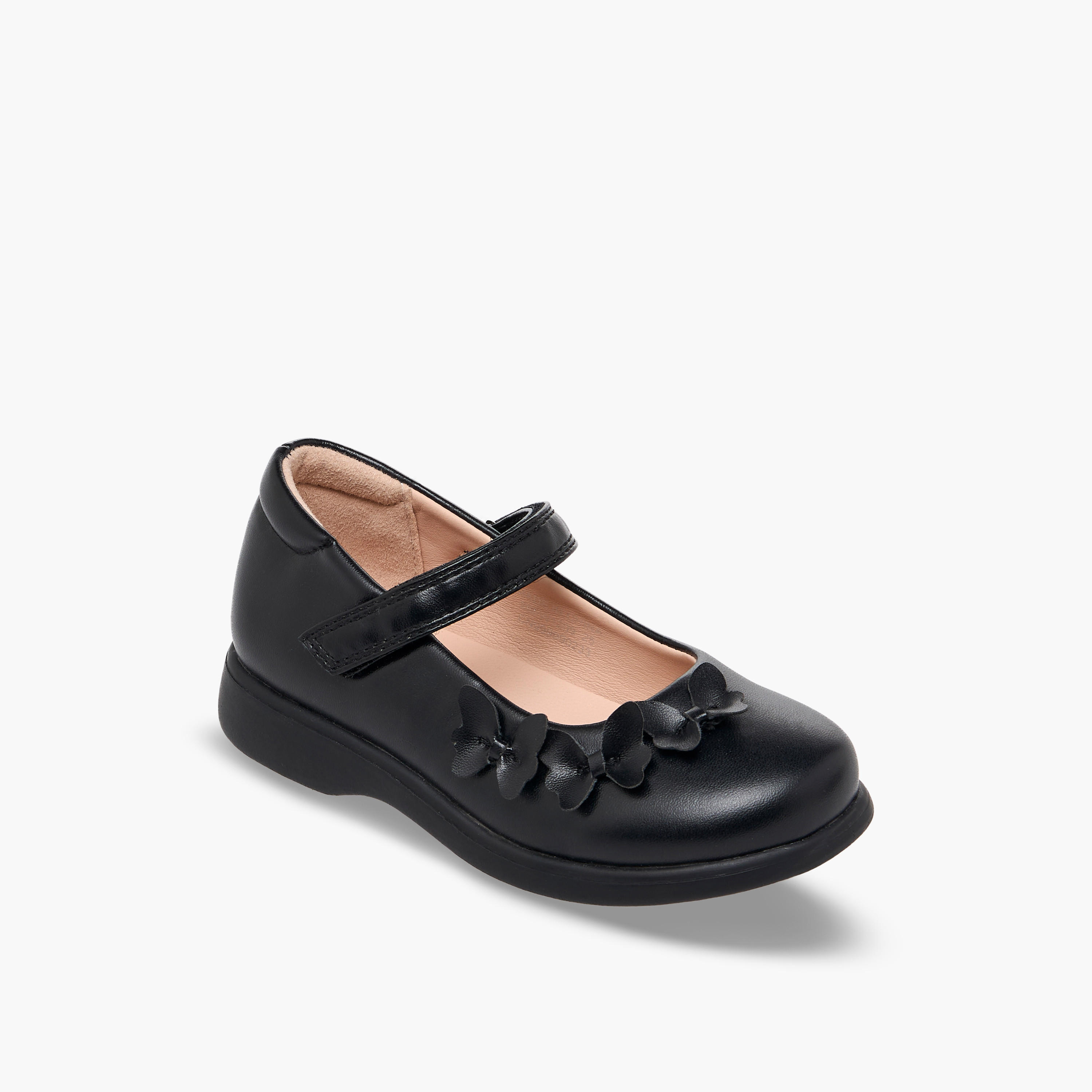 حذاء مدرسي بشريط إغلاق لاصق وتفاصيل فراشات للبنات من فلورا بيلا-girls-shoes-maryjanes-image-2