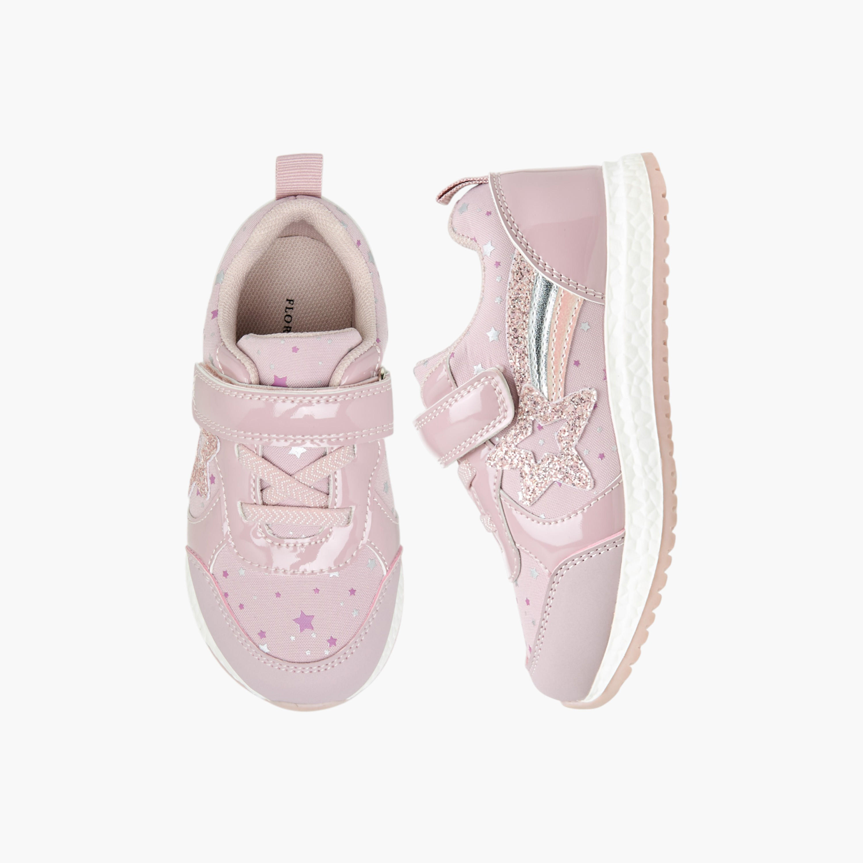 Flora Bella Embellished Star Applique Sneakers with Hook and Loop Closure-girls-shoes-sneakers-image-1