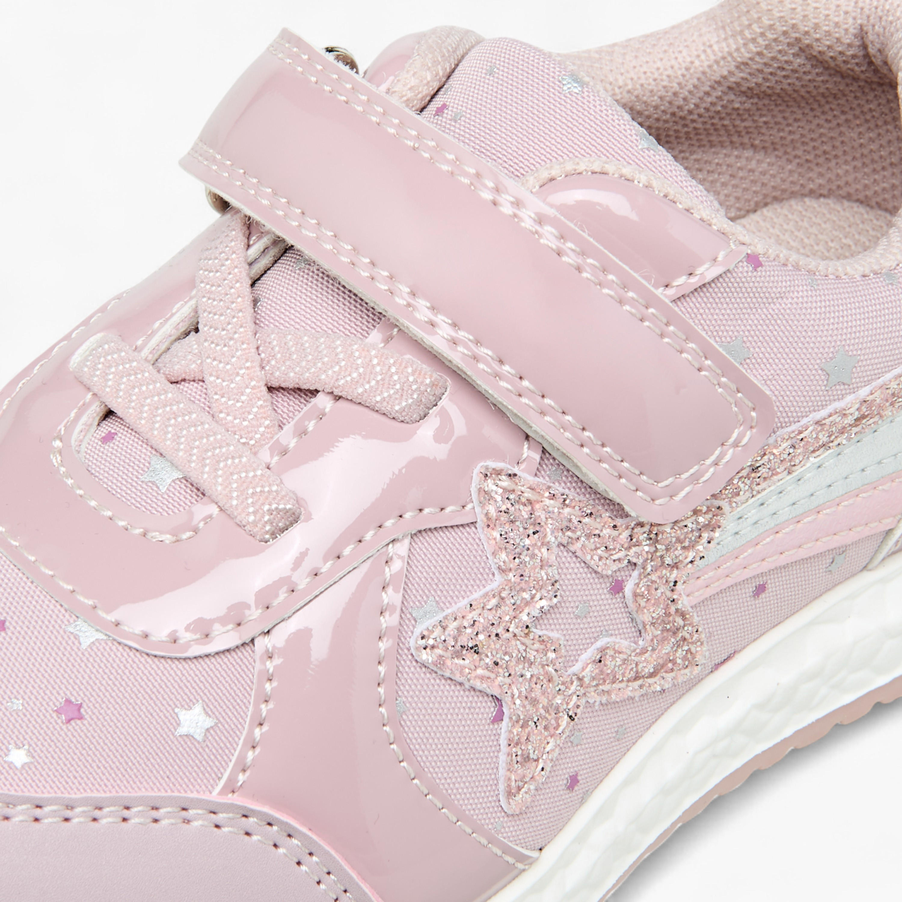 Flora Bella Embellished Star Applique Sneakers with Hook and Loop Closure-girls-shoes-sneakers-image-4