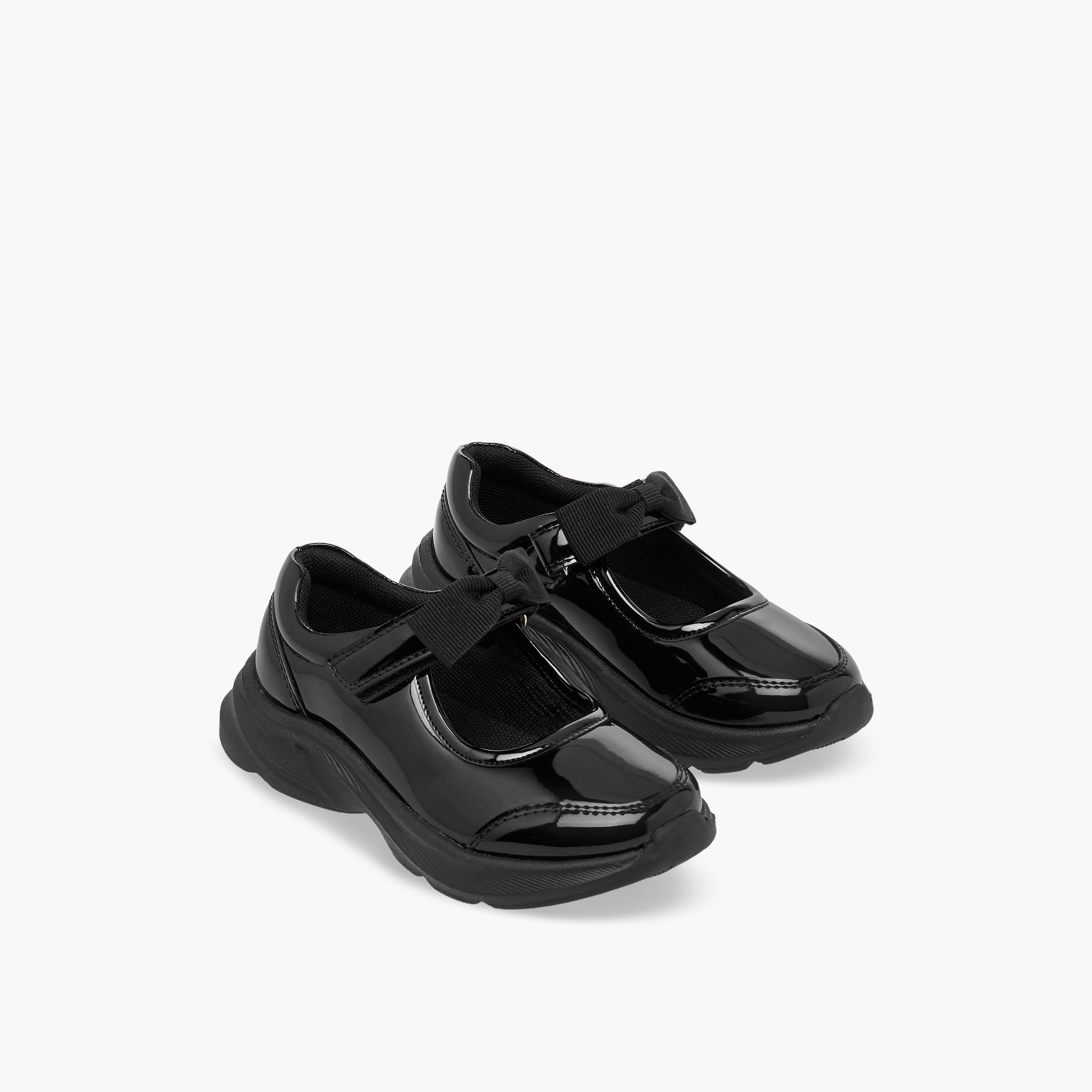 Flora Bella Girls Bow Detail Hook & Loop School Shoes-girls-shoes-maryjanes-image-1