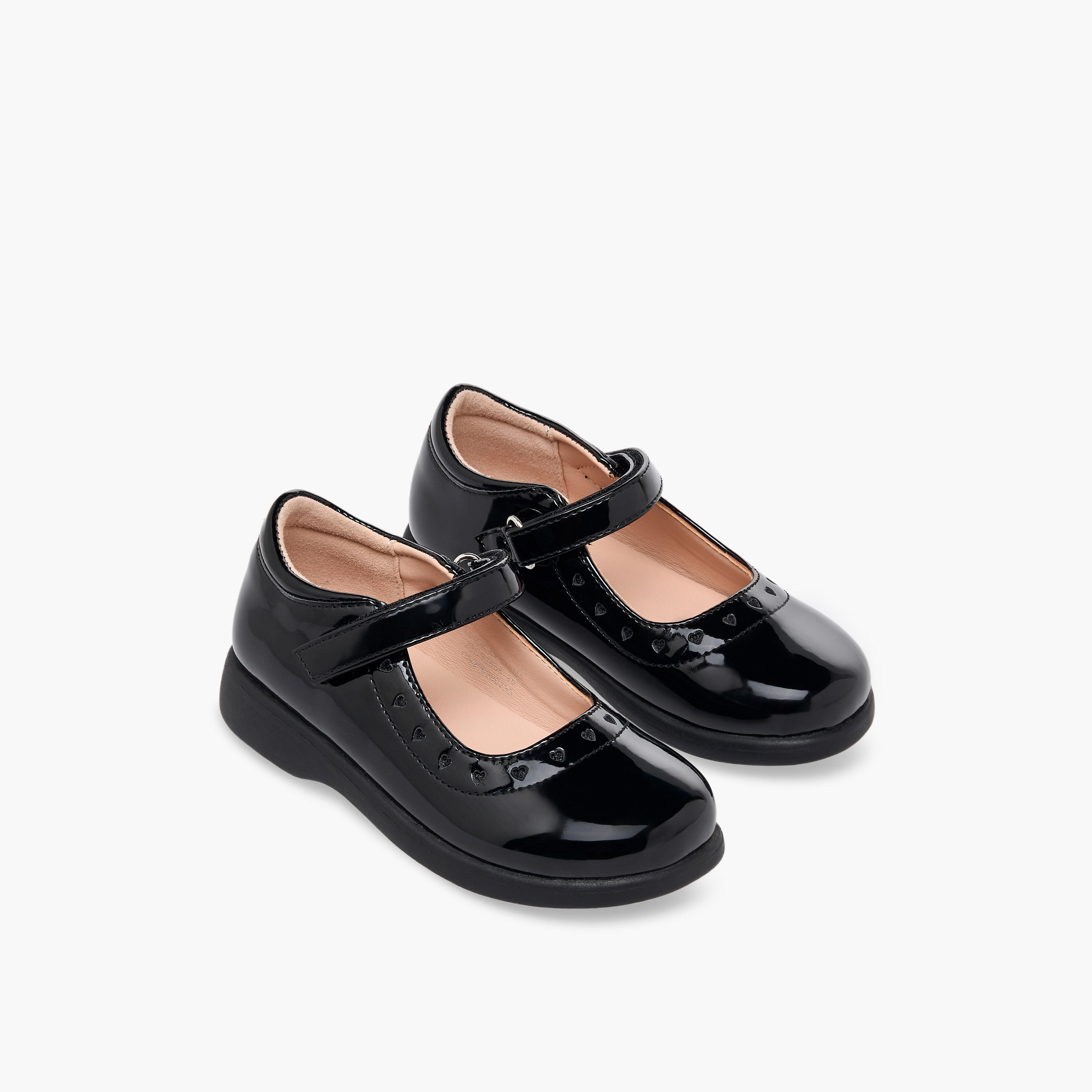 Flora Bella Girls Heart Detail Hook & Loop School Shoes-girls-shoes-maryjanes-image-1