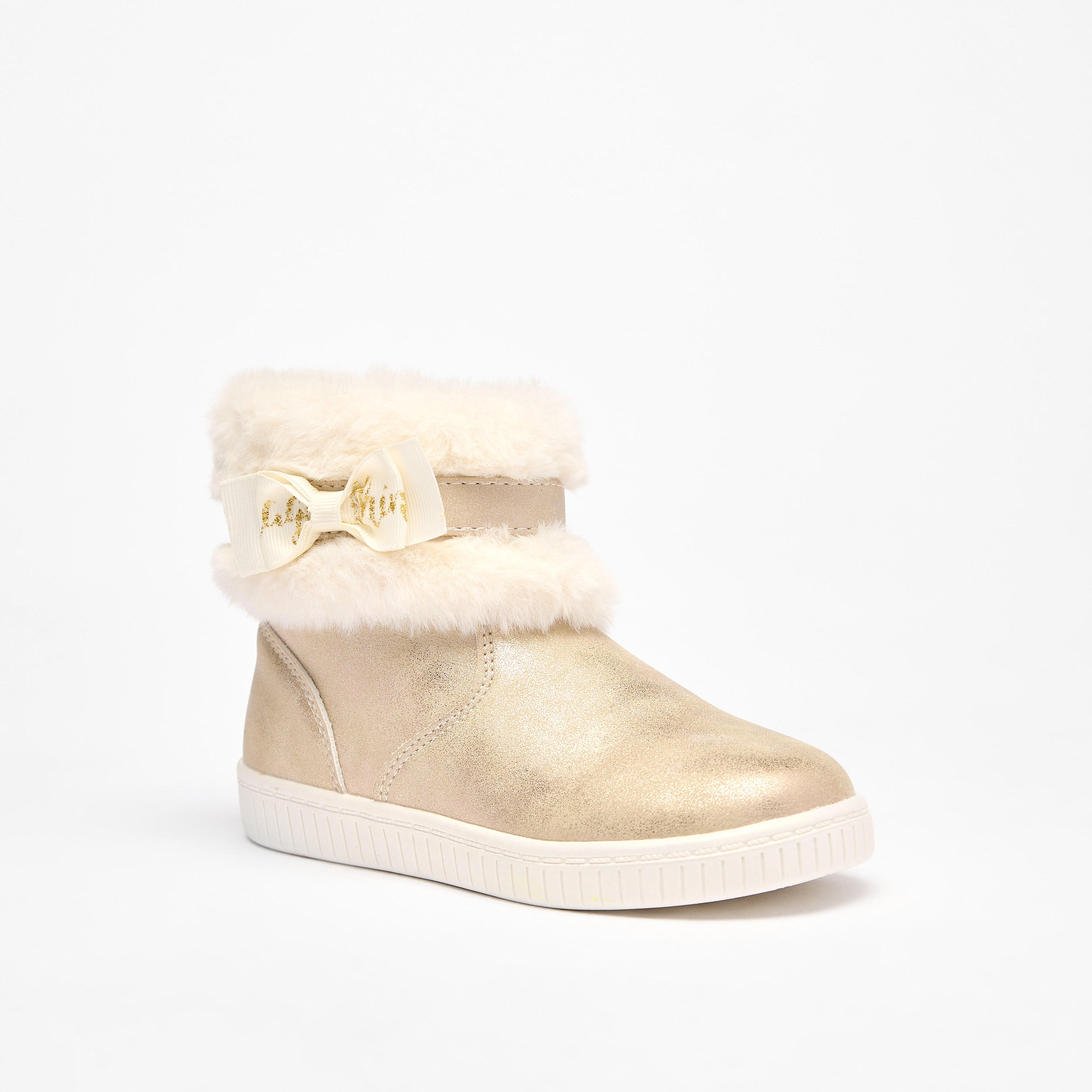 Flora Bella Faux Fur Ankle Boots with Bow Detail and Zip Closure-girls-shoes-boots-image-1