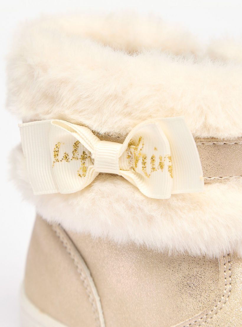 Flora Bella Faux Fur Ankle Boots with Bow Detail and Zip Closure-girls-shoes-boots-image-4