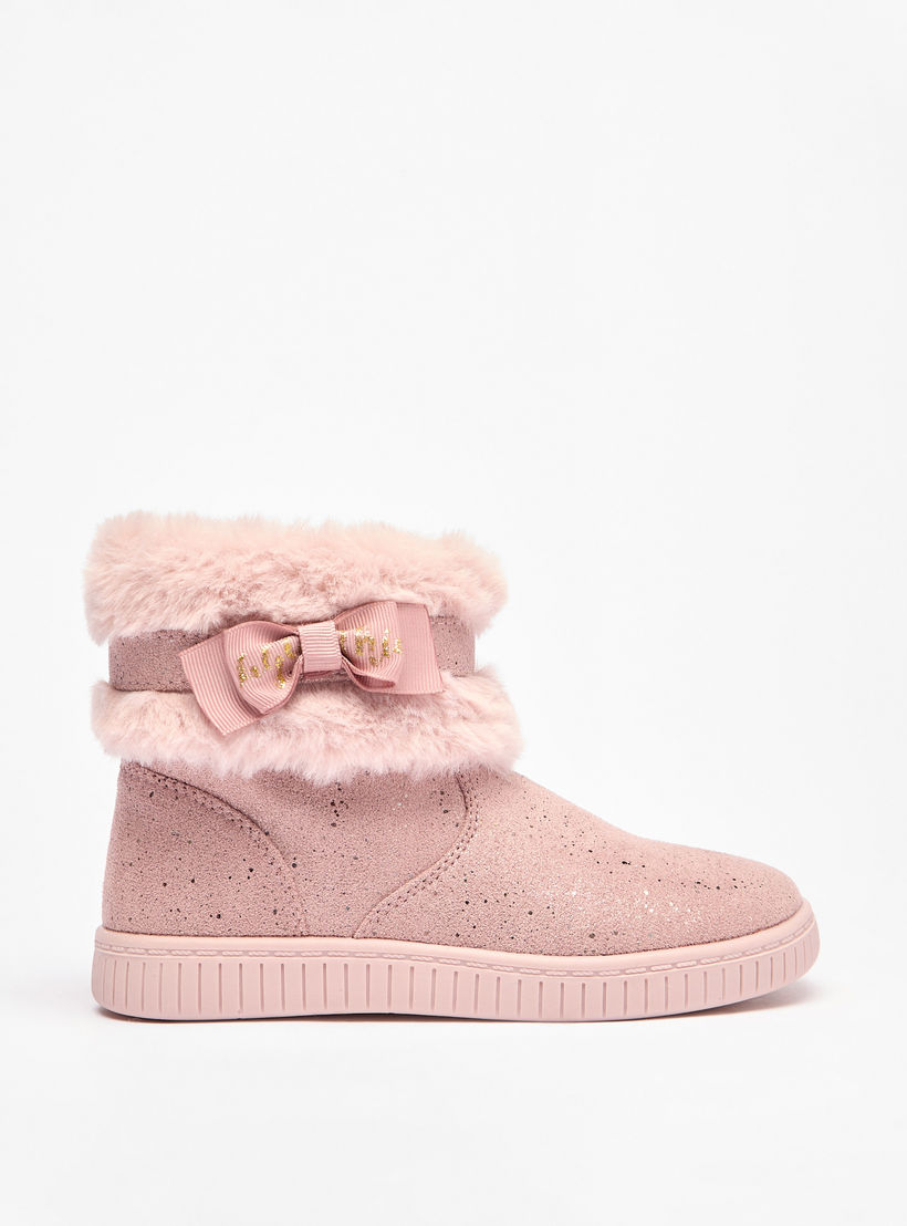 Flora Bella Faux Fur Ankle Boots with Bow Detail and Zip Closure-girls-shoes-boots-image-3
