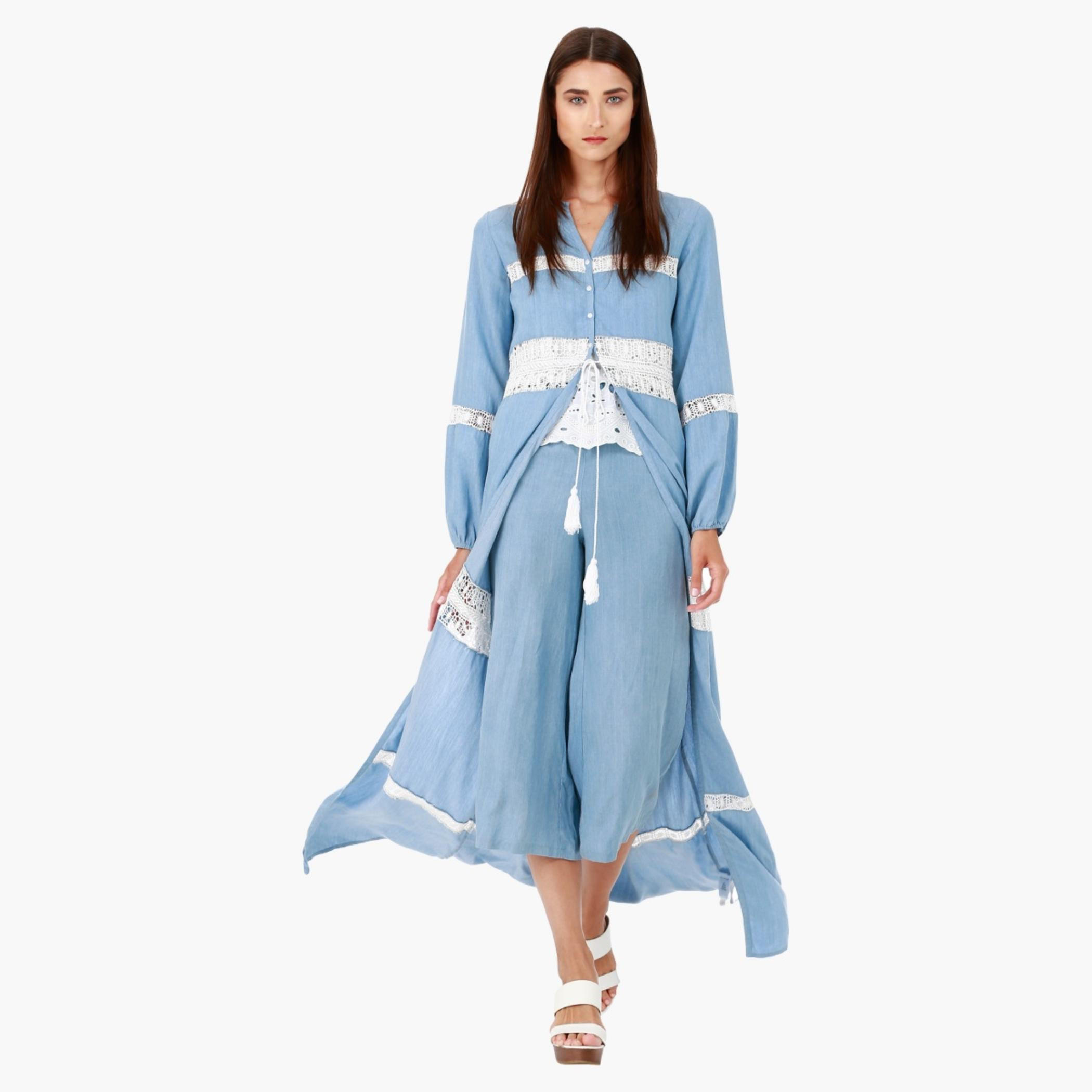 Lee Cooper Cotton Maxi Dress with Long Sleeves and Lace Inserts in Regular Fit-women-clothing-dresses-image-1