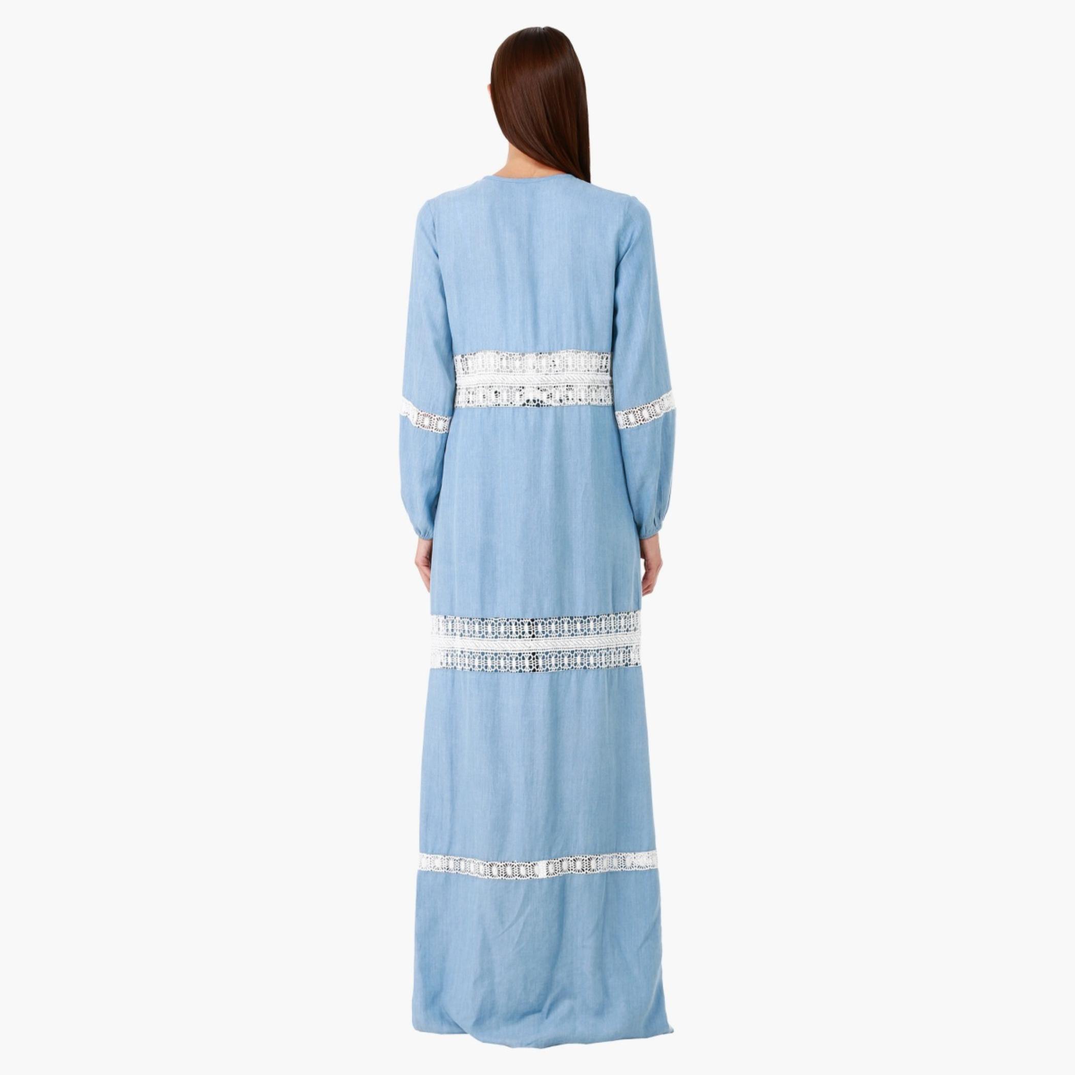 Lee Cooper Cotton Maxi Dress with Long Sleeves and Lace Inserts in Regular Fit-women-clothing-dresses-image-2