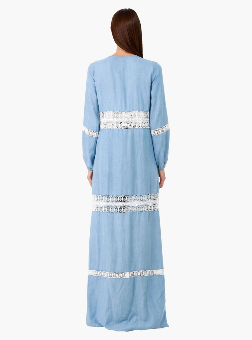 Lee Cooper Cotton Maxi Dress with Long Sleeves and Lace Inserts in Regular Fit-women-clothing-dresses-image-2