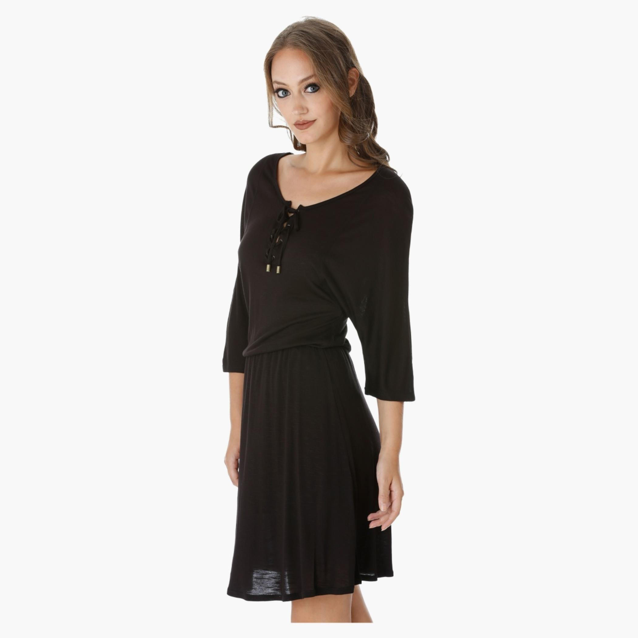 Lee Cooper Dress with 3/4th Sleeves and Tie-Up Details-women-clothing-dresses-image-3