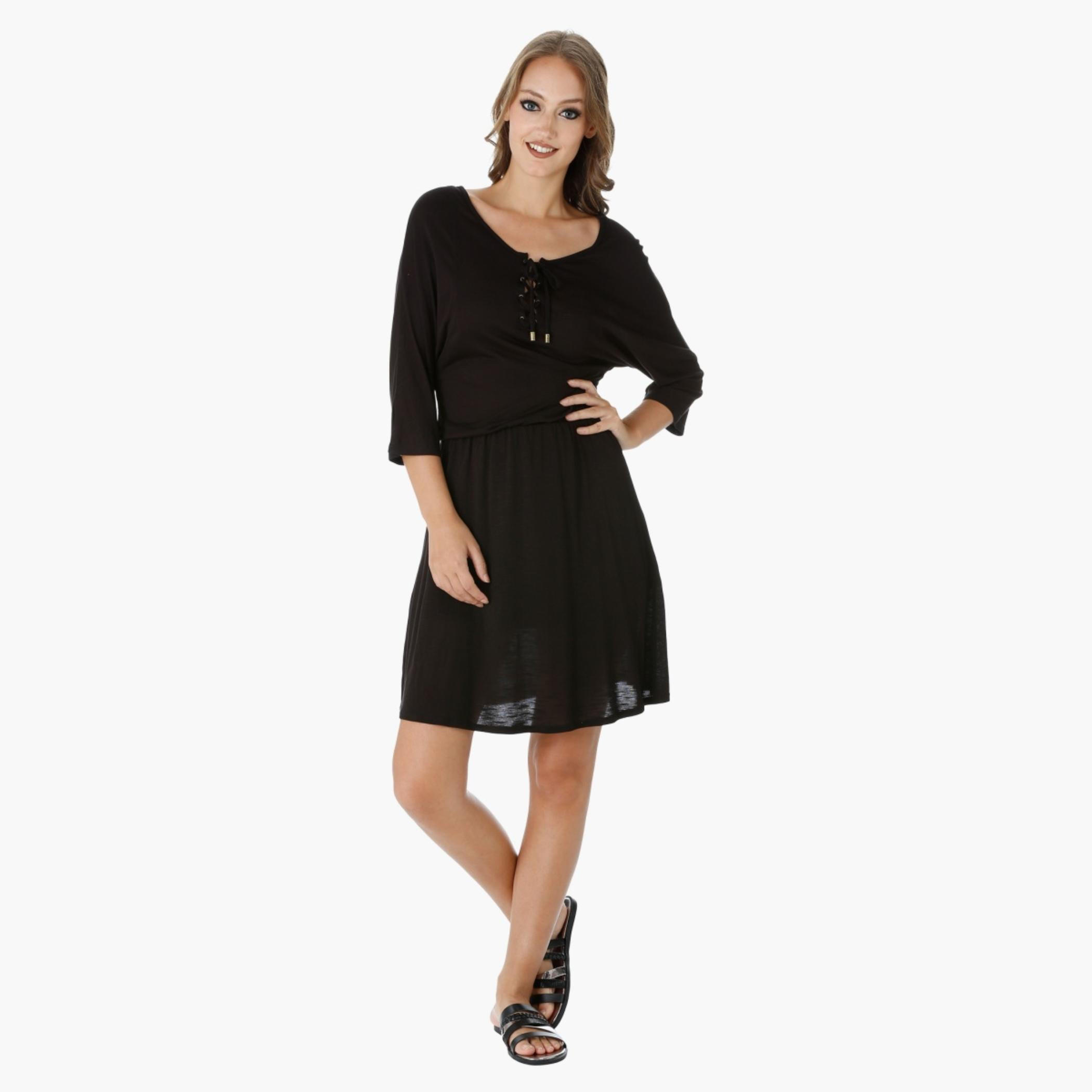 Lee Cooper Dress with 3/4th Sleeves and Tie-Up Details-women-clothing-dresses-image-5
