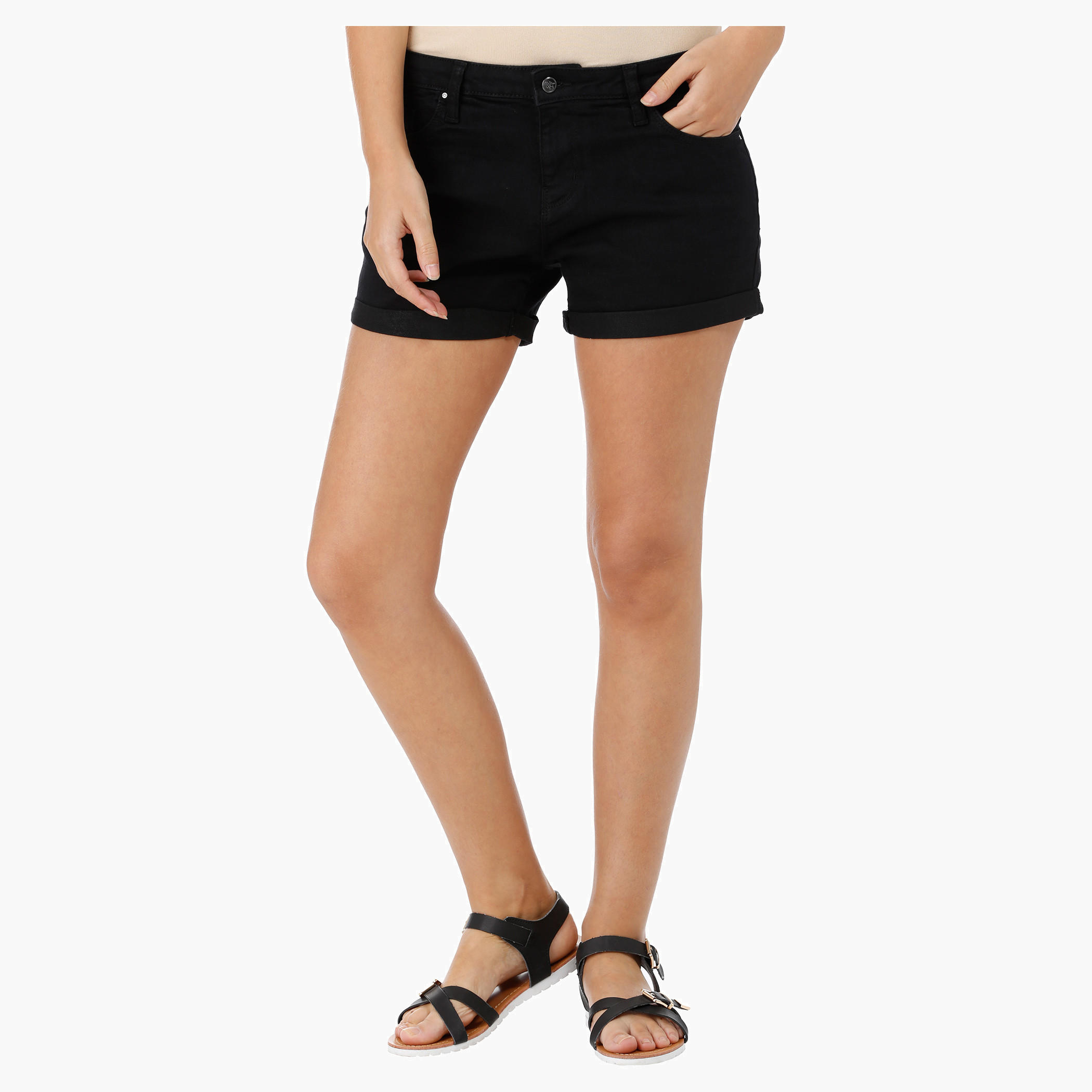 Rolled Up Shorts with 5-pocket Styling-women-clothing-bottoms-shorts-image-1