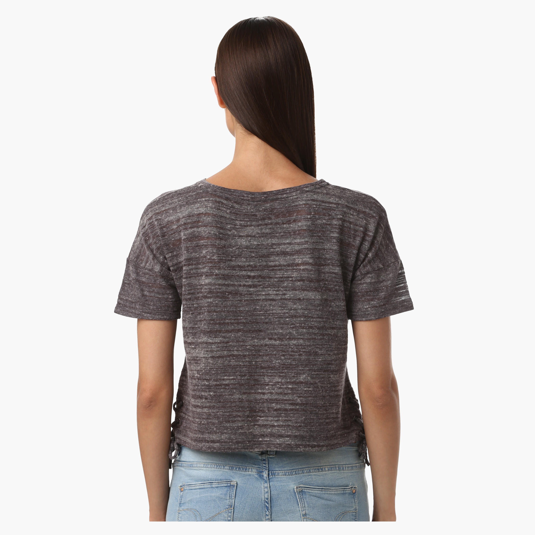Lee Cooper Crop Boxy T-Shirt with Print and Side Tie-Ups-women-clothing-tshirts-image-2