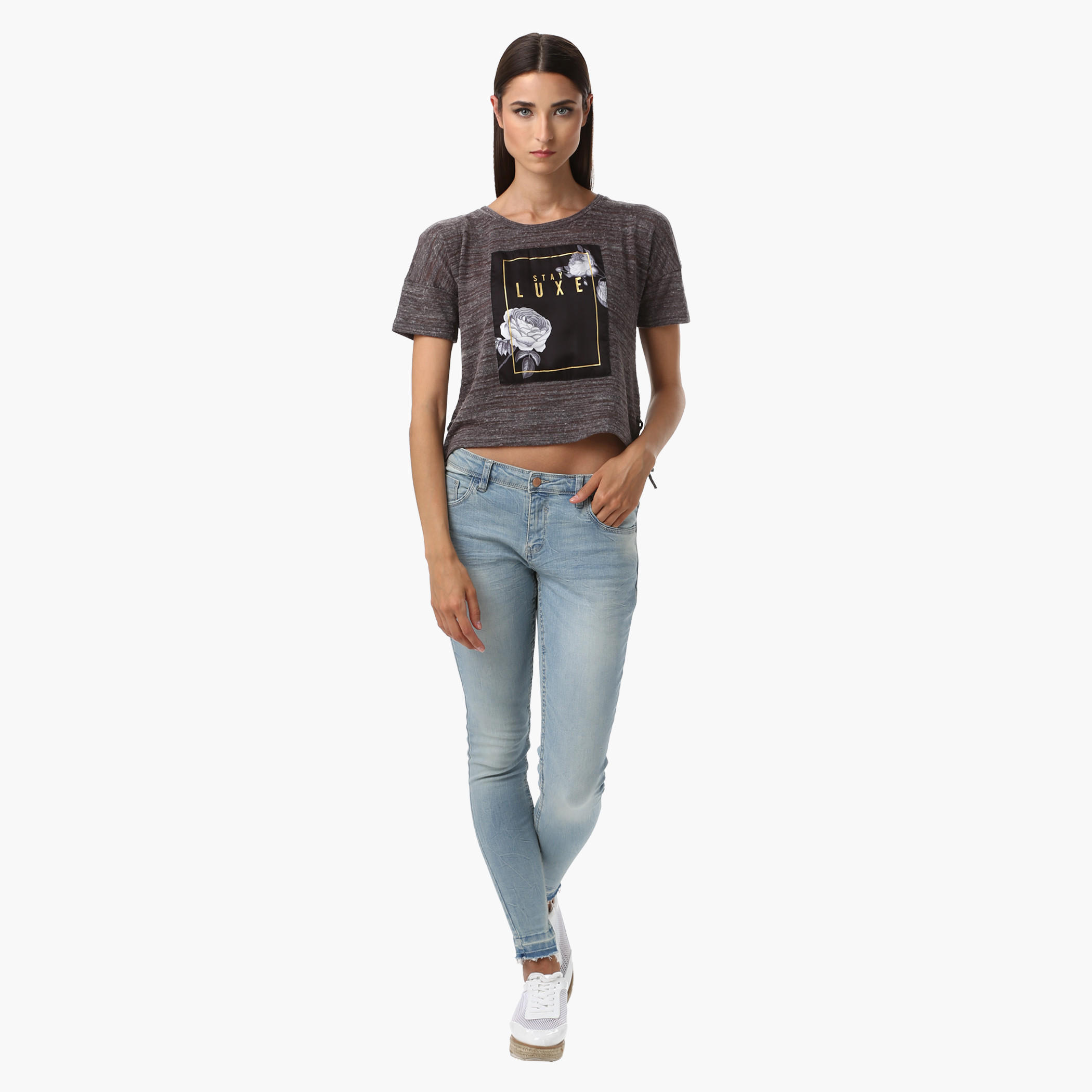 Lee Cooper Crop Boxy T-Shirt with Print and Side Tie-Ups-women-clothing-tshirts-image-5
